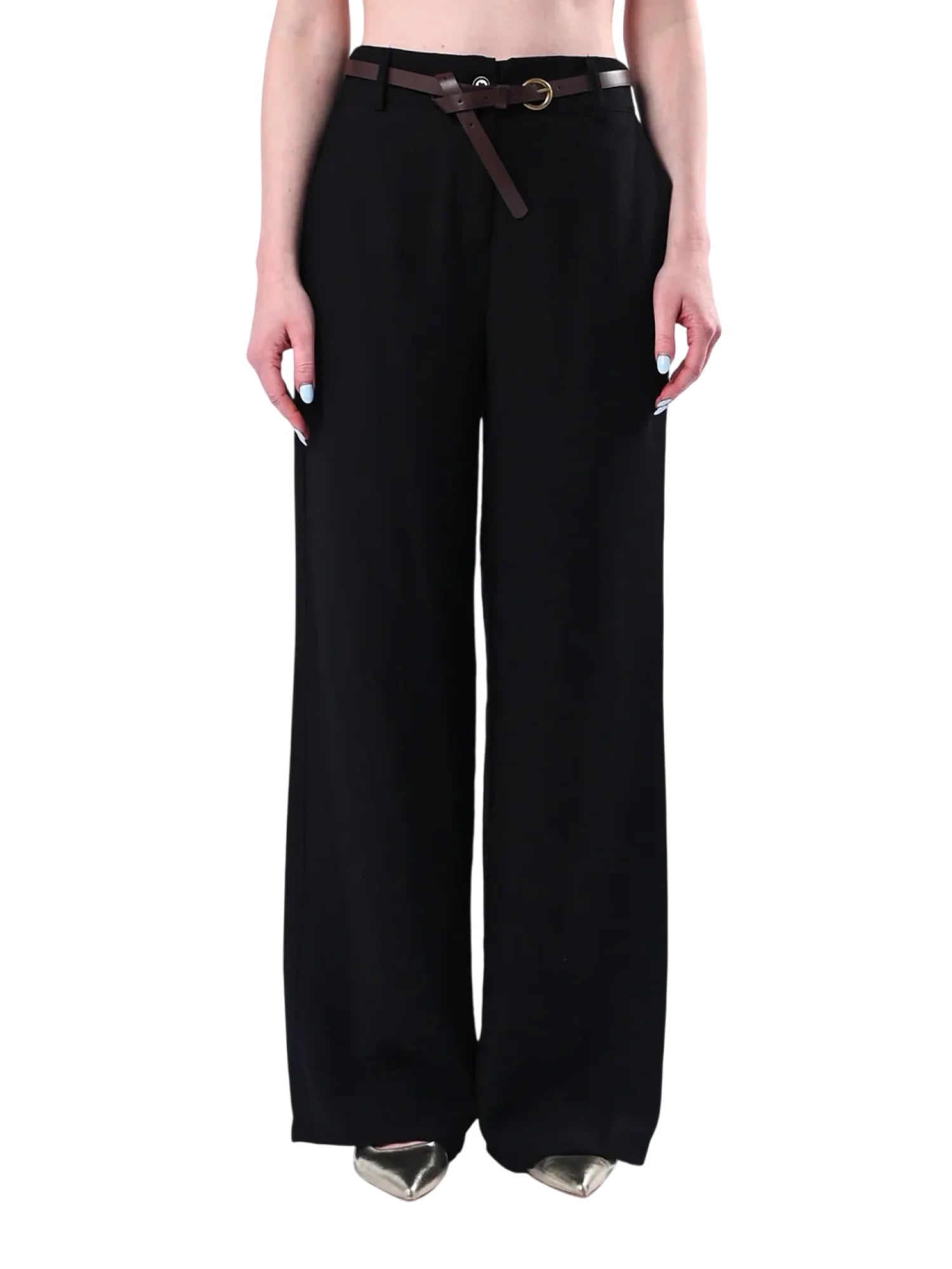 Haveone pantaloni gamba larga donna con cintura nero PIA-Q532 NERO HAVEONE