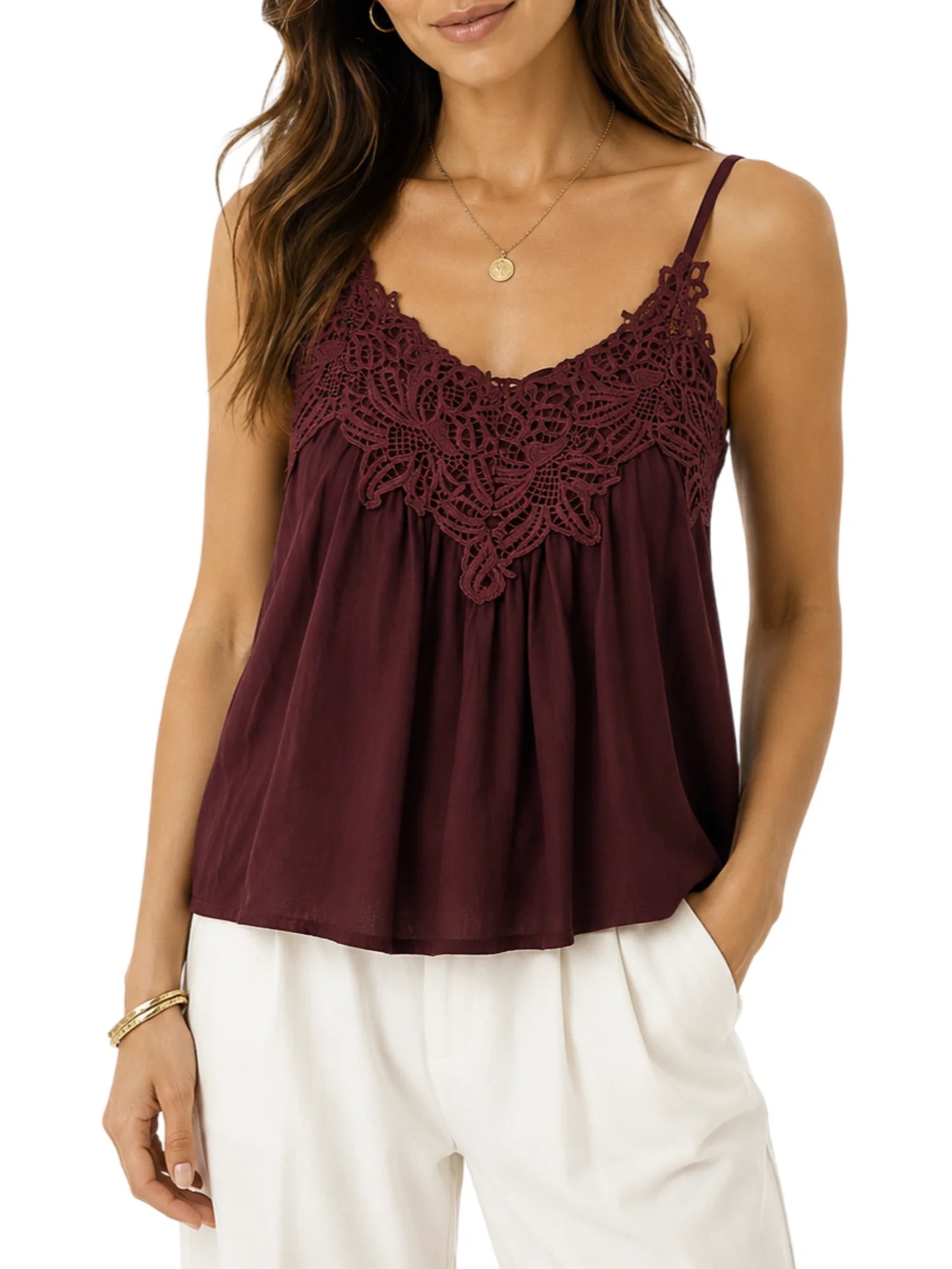 Haveone top donna con applicazione macramè borgogna RMAQ177 VINO HAVEONE