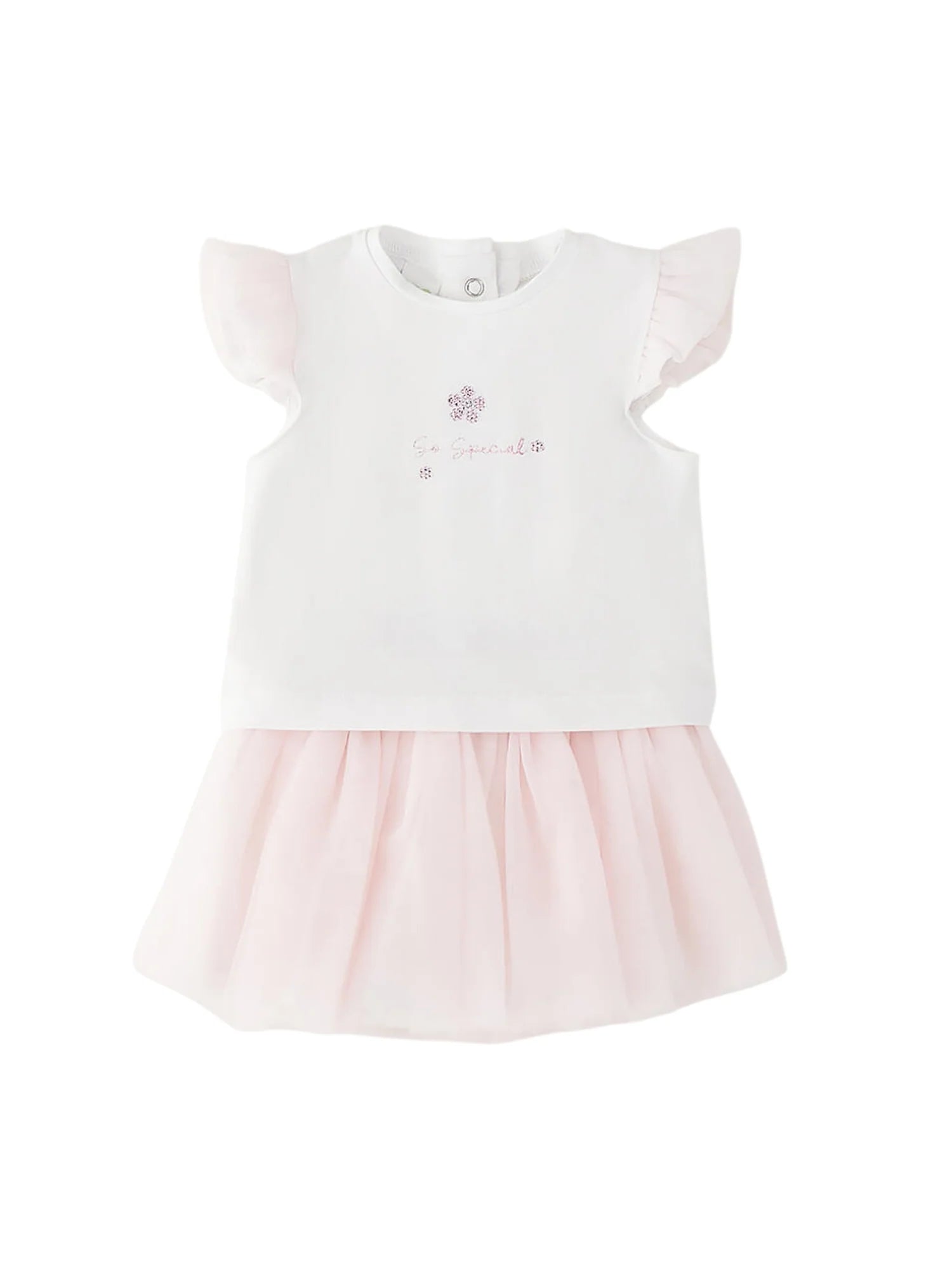 iDo completo neonata T-shirt e gonna in tulle bianco rosa 4G213 0113 iDO