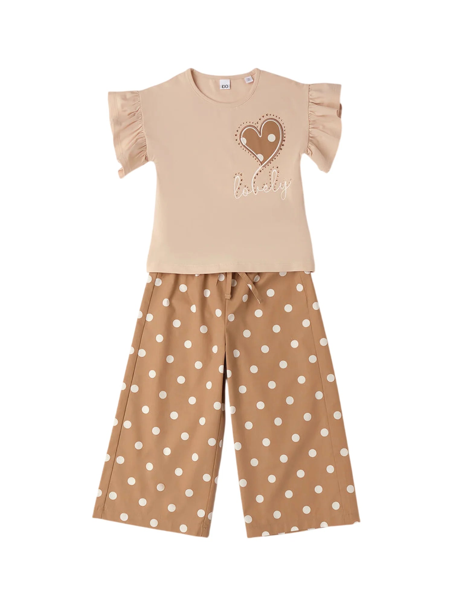 iDo completo bambina pantaloni pois e T-shirt beige 4G302 0924 iDO