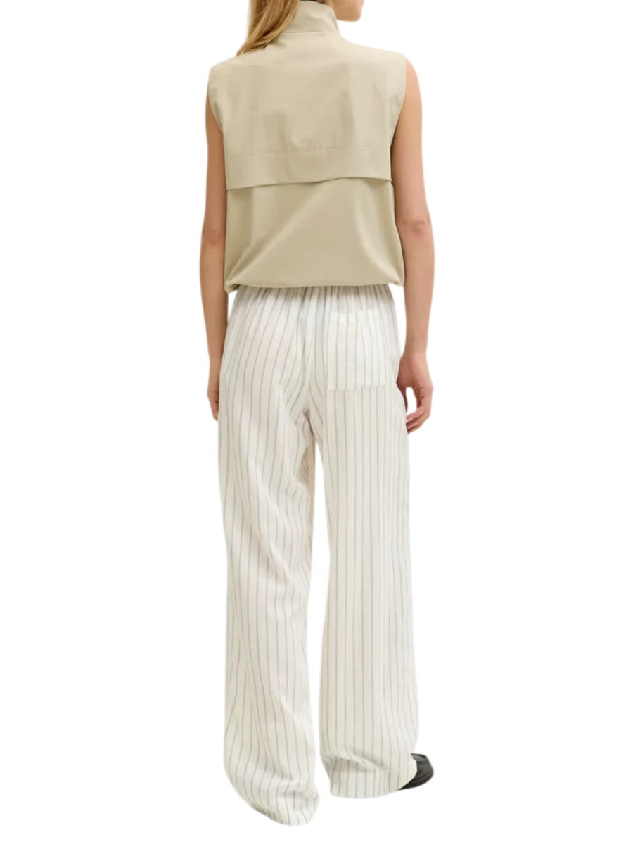 Jjxx pantaloni palazzo gessati donna misto lino panna beige 12287729 BLANC DE BLANC-SILVER MINK JJXX