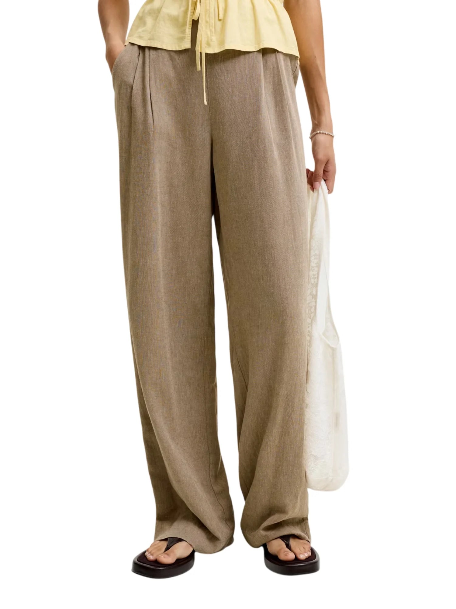 Jjxx pantaloni wide leg donna misto lino beige 12287729 SILVER MINK JJXX