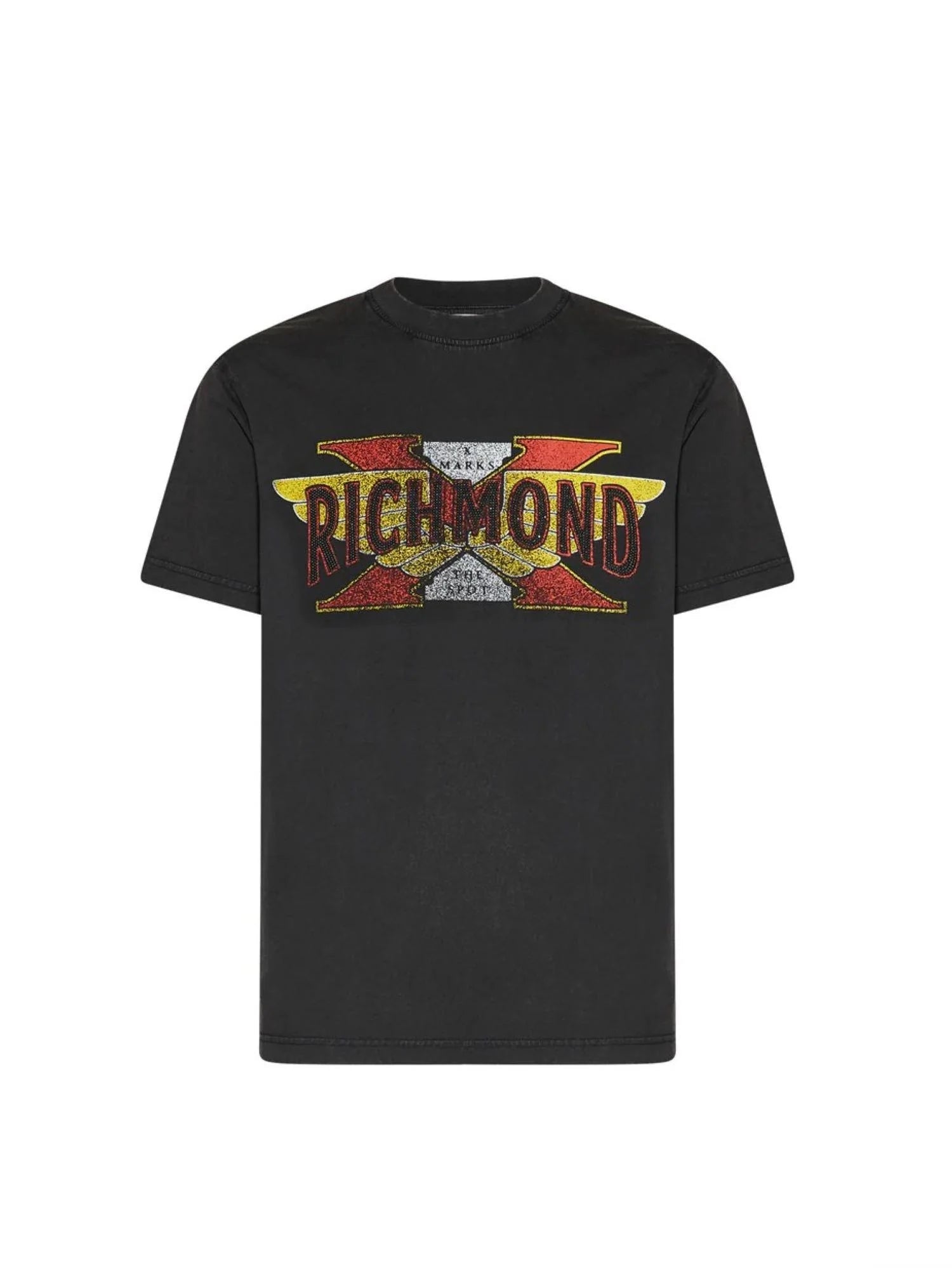 John Richmond T-shirt uomo Supamin con logo strass nero UMP26105TS BLACK John RICHMOND