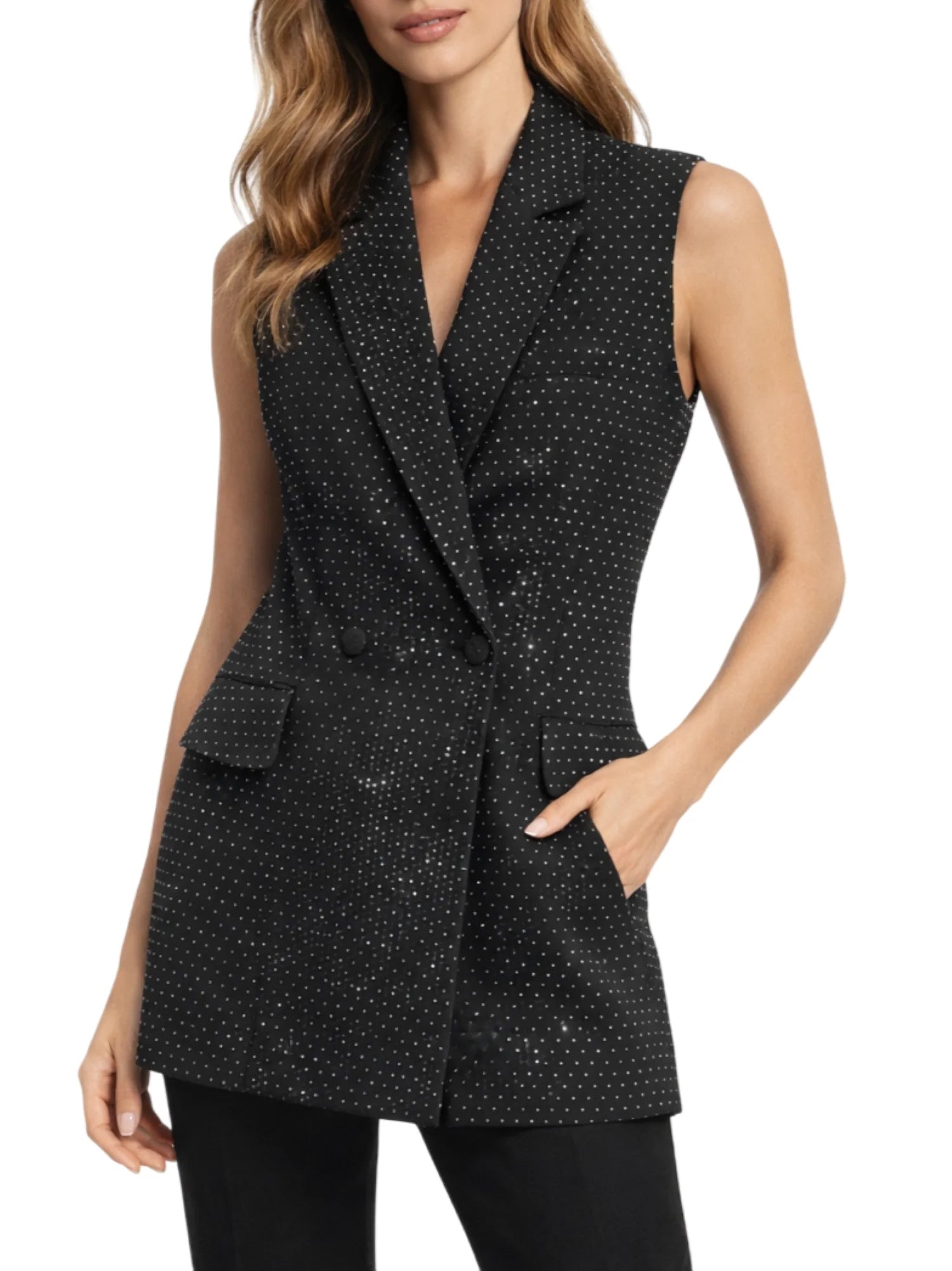 John Richmond giacca smanicata doppiopetto con strass nero UWP26223GC BLACK John RICHMOND