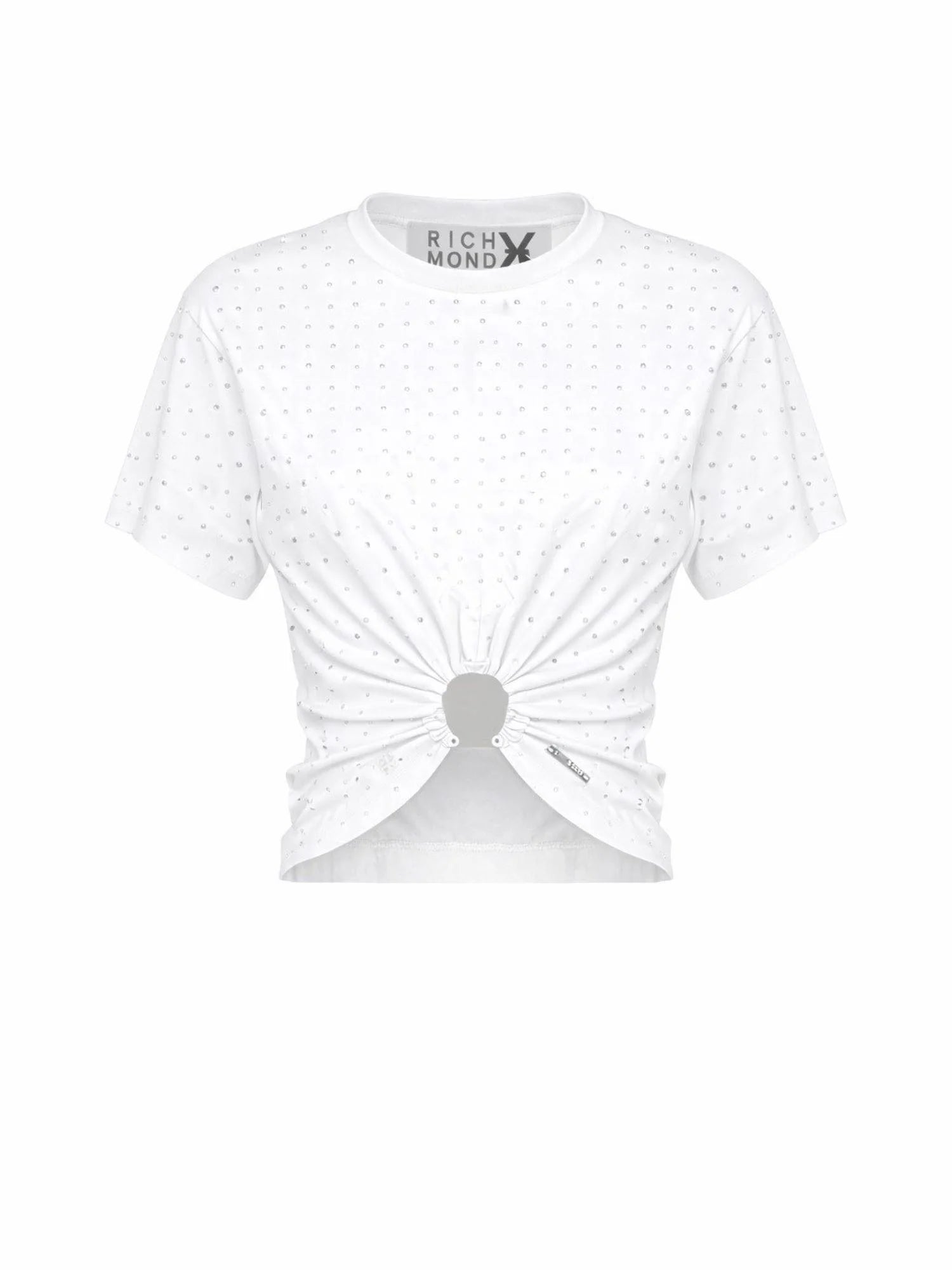 John Richmond T-shirt Davidovac con anello e strass bianco UWP26232TS WHITE John RICHMOND