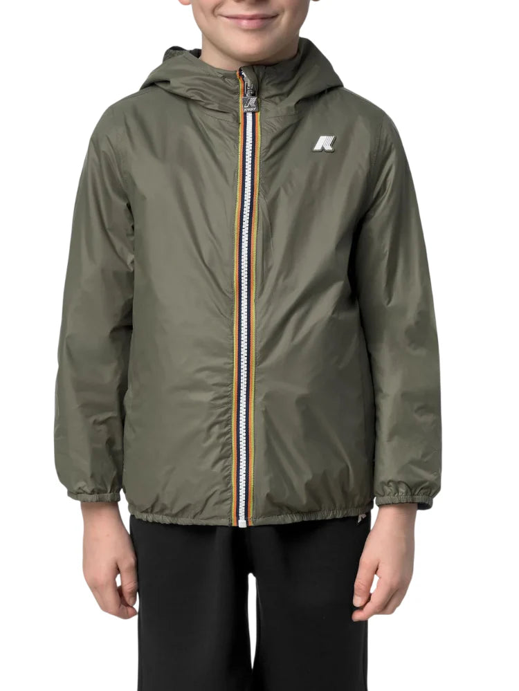 K-Way giubbino bambino reversibile con cappuccio nero verde K2145HW B0R K-WAY