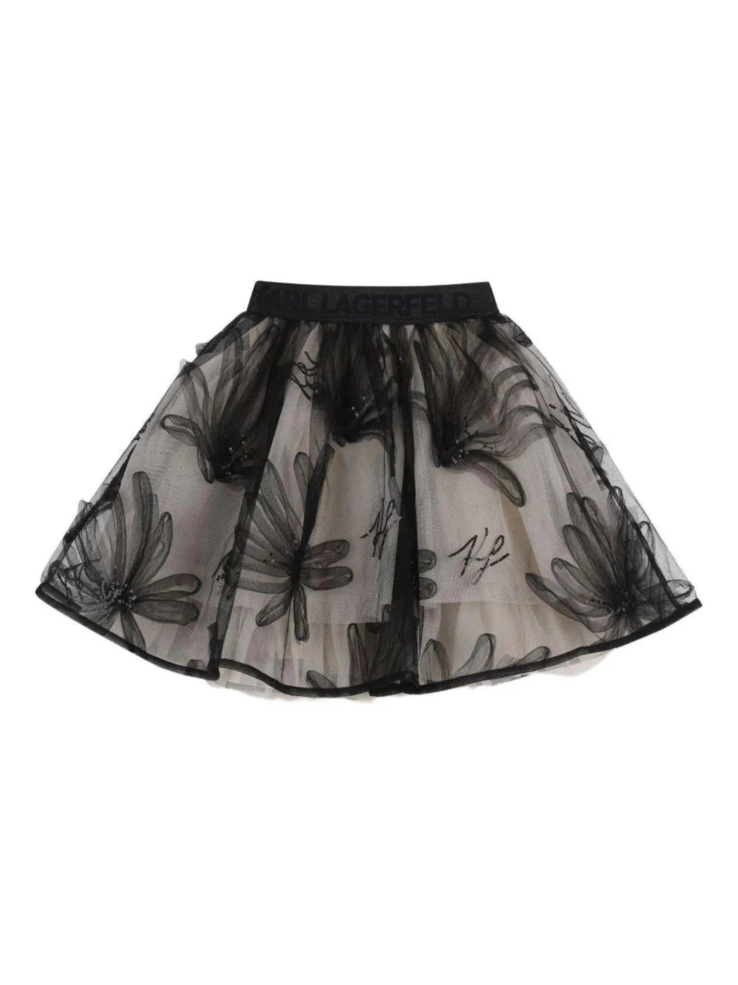 Karl Lagerfeld gonna in tulle con ricami floreali nero beige Z31121 PIETRA CHIARA KARL LAGERFELD KIDS