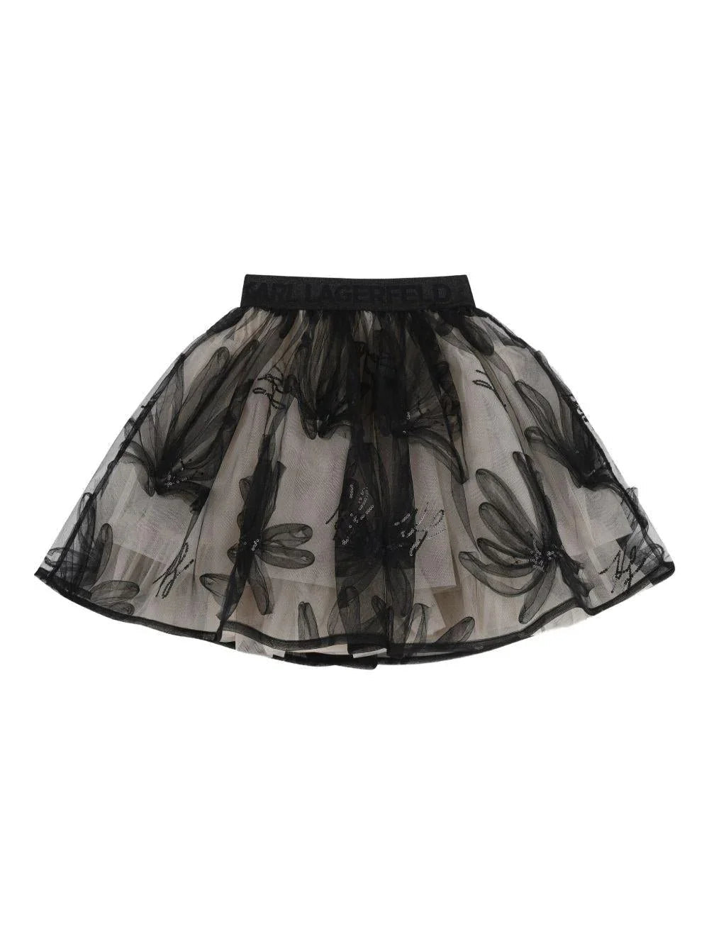 Karl Lagerfeld gonna in tulle con ricami floreali nero beige Z31121 PIETRA CHIARA KARL LAGERFELD KIDS