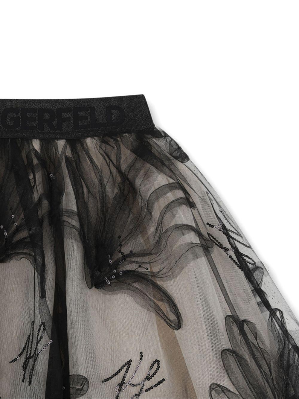 Karl Lagerfeld gonna in tulle con ricami floreali nero beige Z31121 PIETRA CHIARA KARL LAGERFELD KIDS