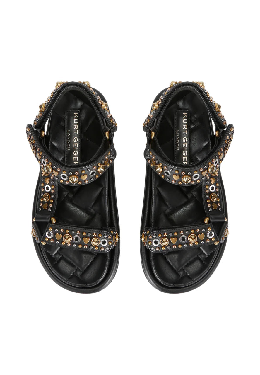 Kurt Geiger sandali donna in pelle Orson con borchie e strass nero 4461609309 BLACK KURT GEIGER