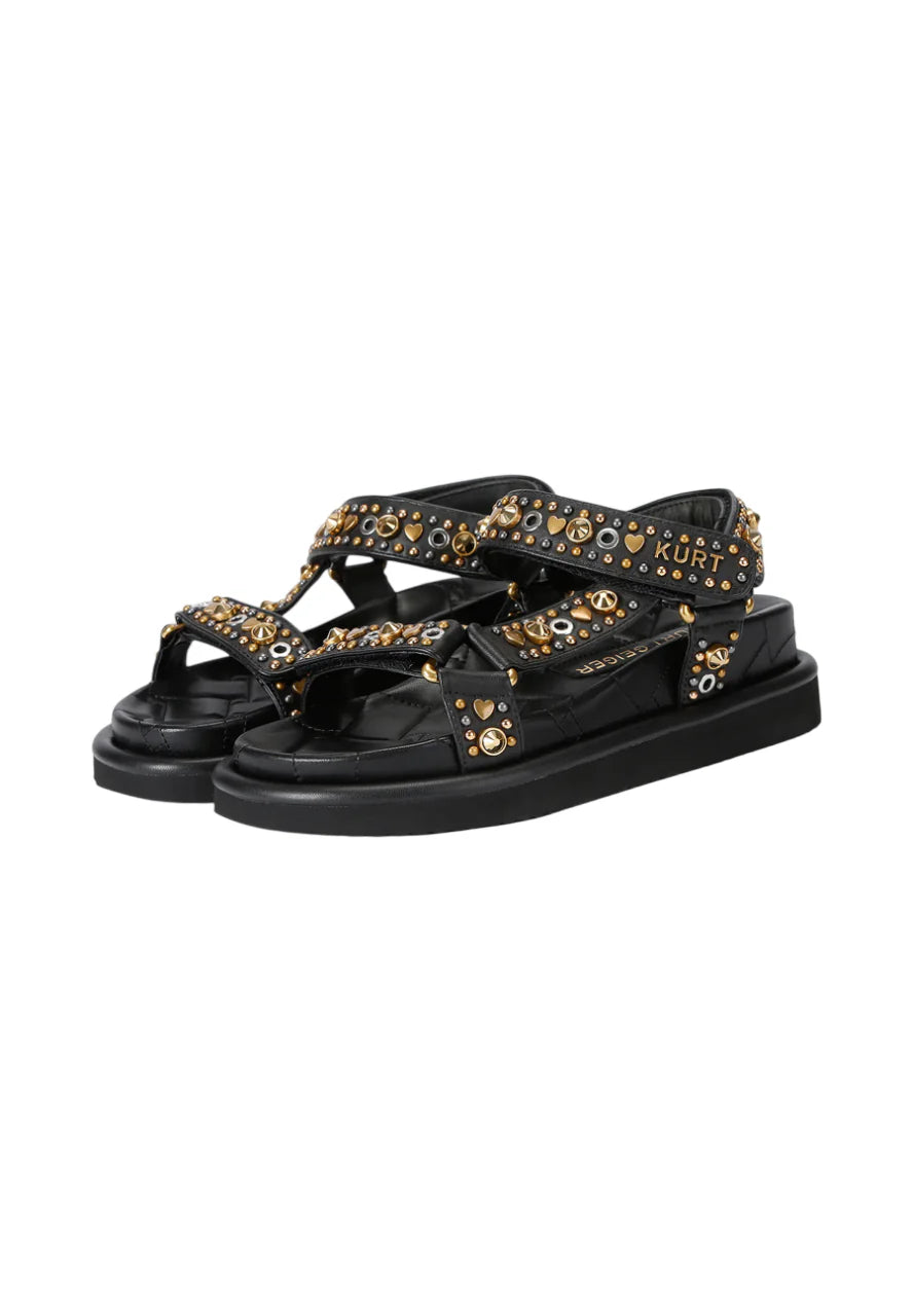 Kurt Geiger sandali donna in pelle Orson con borchie e strass nero 4461609309 BLACK KURT GEIGER