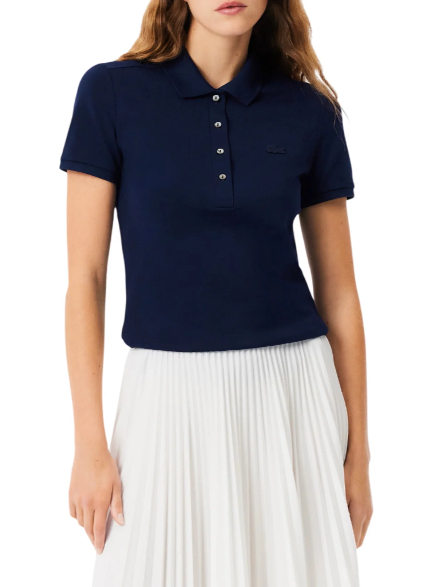 Lacoste polo donna manica corta in piquè blu PF5462 166 LACOSTE