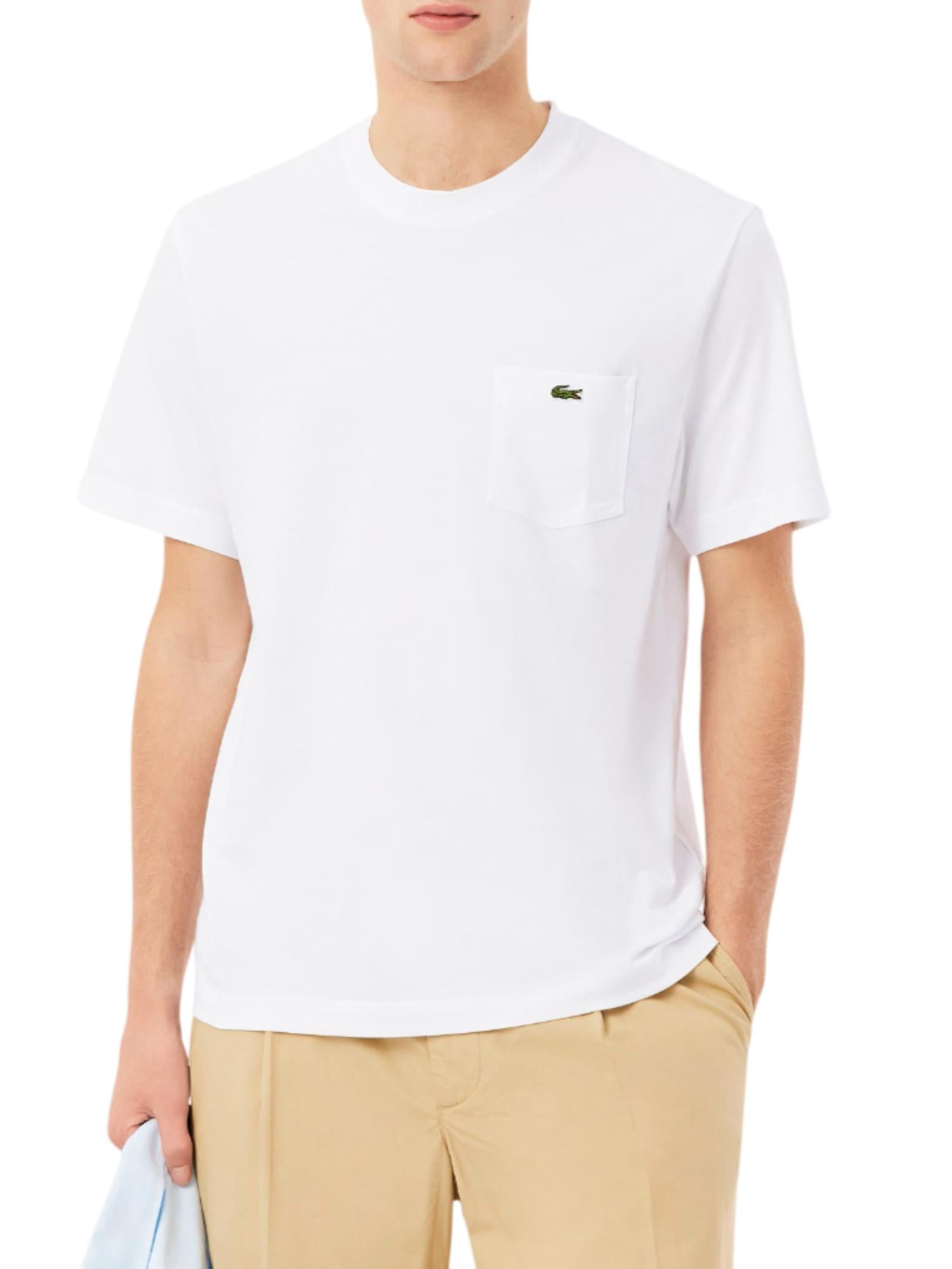 Lacoste T-shirt manica corta in cotone con taschino bianco TH2827 001 LACOSTE