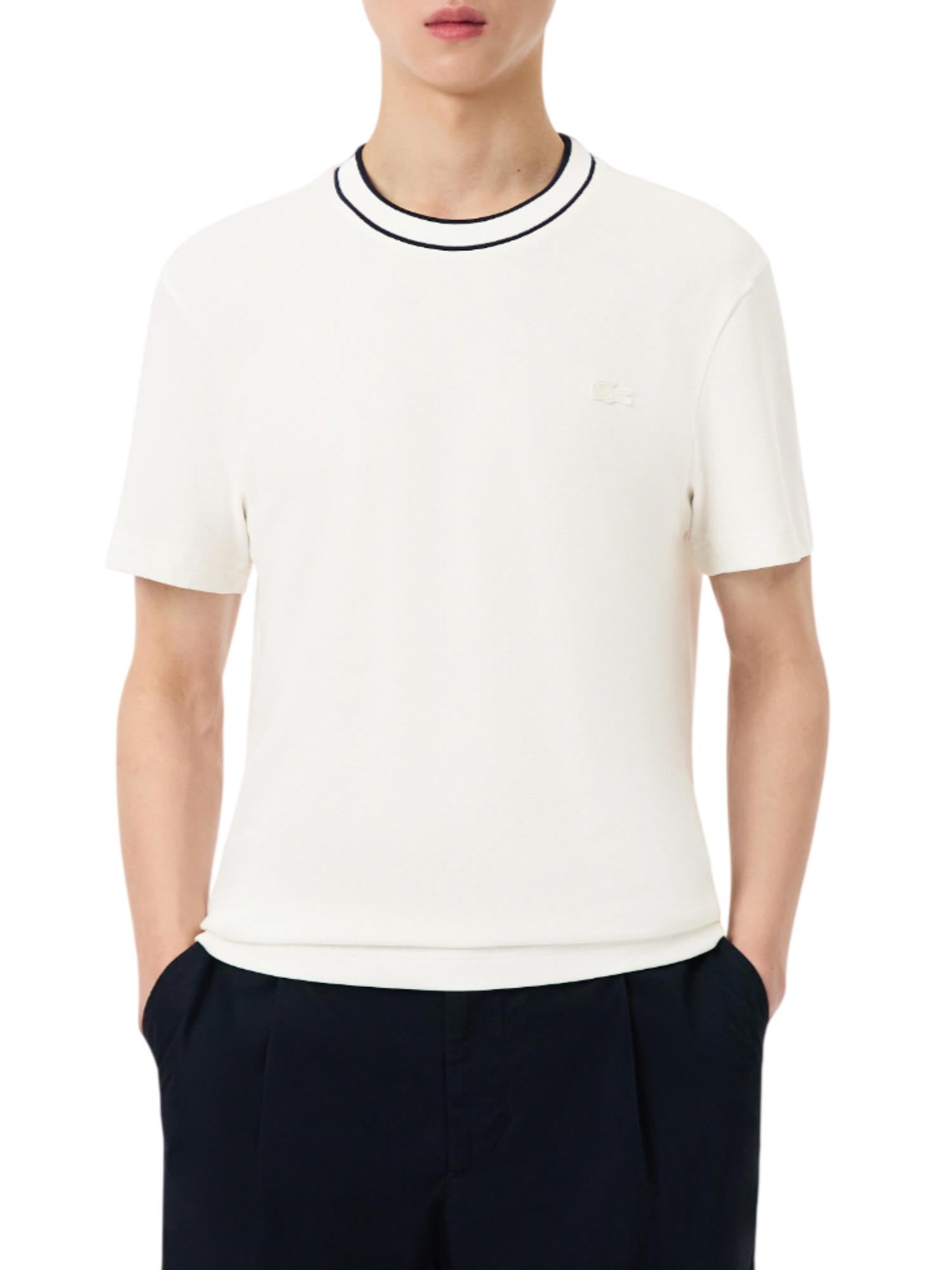 Lacoste T-shirt in piquè con colletto a righe bianco latte TH8174 70V LACOSTE
