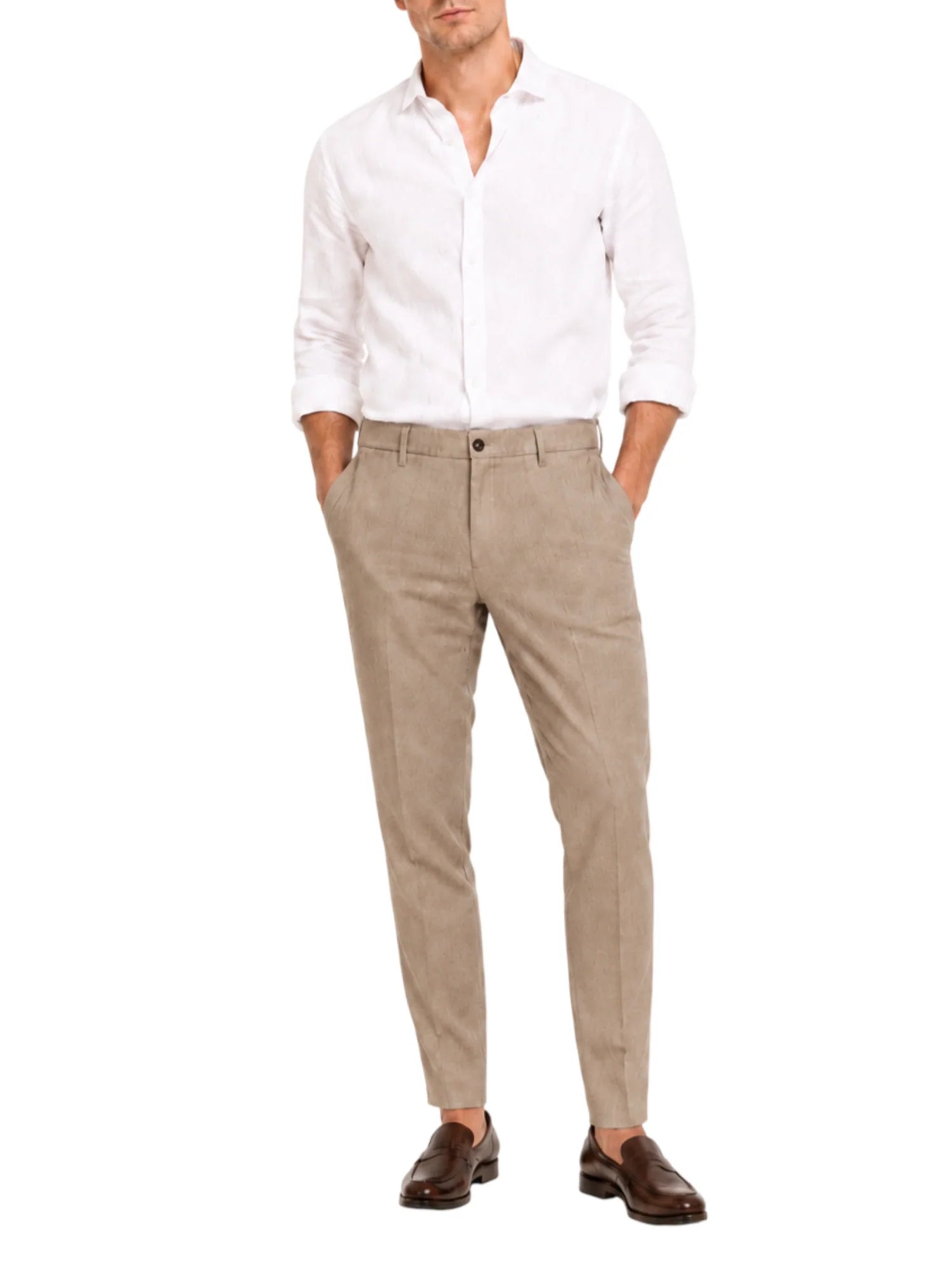 Le Braghe pantaloni uomo in lino slim beige J381-1631 FANGO Le Braghe