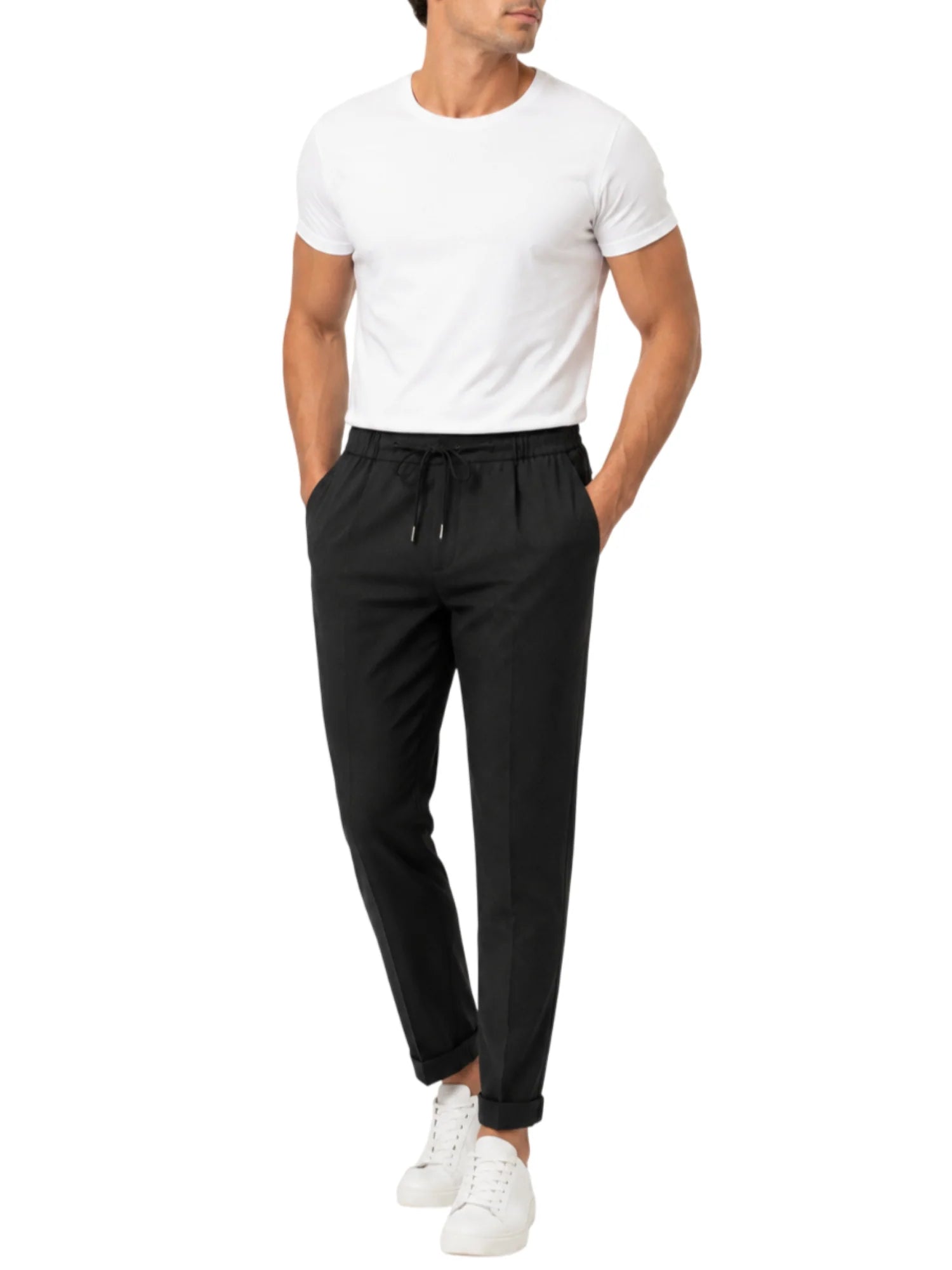 Le Braghe pantaloni uomo con coulisse misto viscosa nero J394-1645 NERO Le Braghe