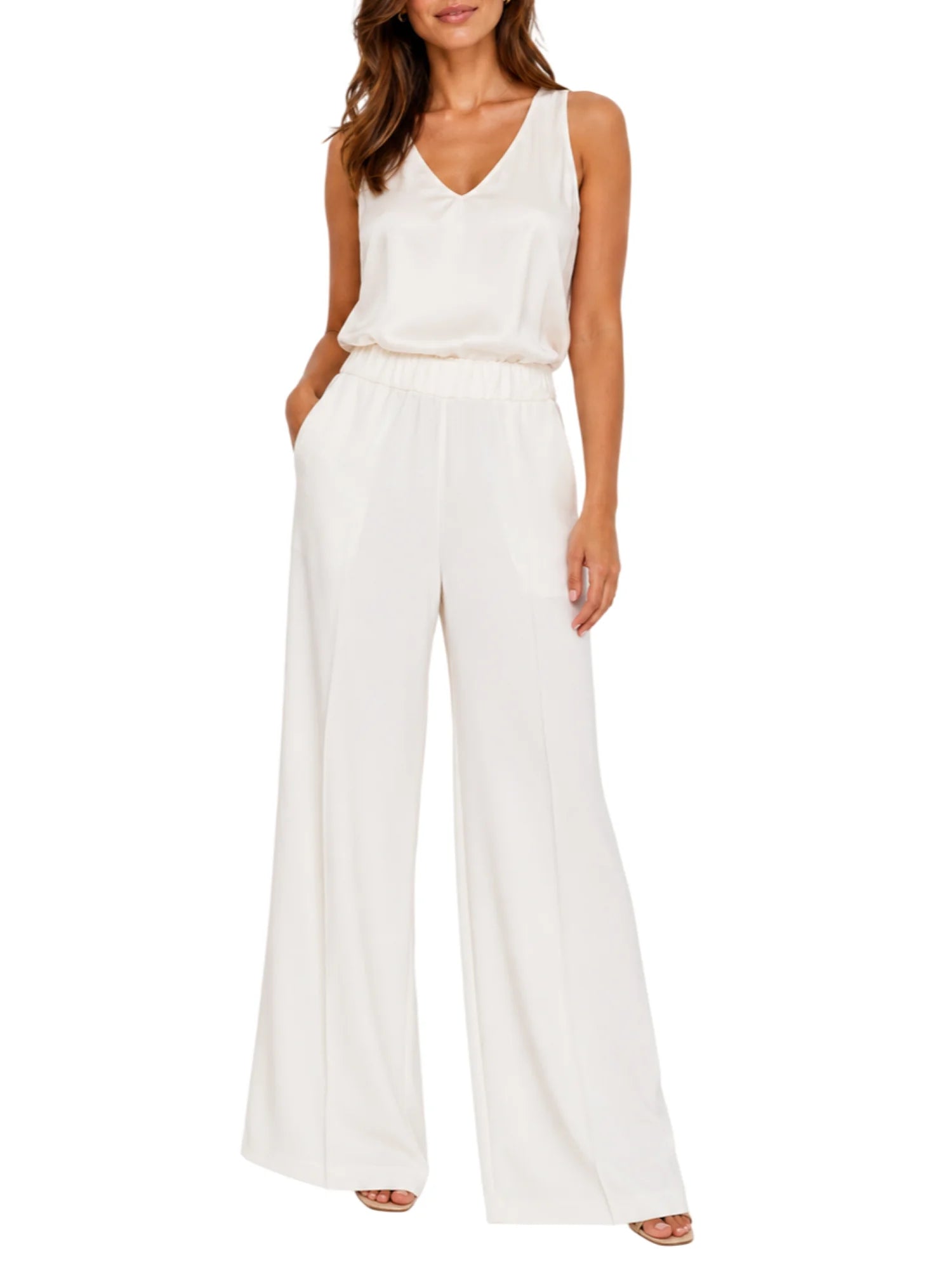 Le Streghe pantaloni palazzo donna in tessuto fluido panna ES231 LATTE LE STREGHE