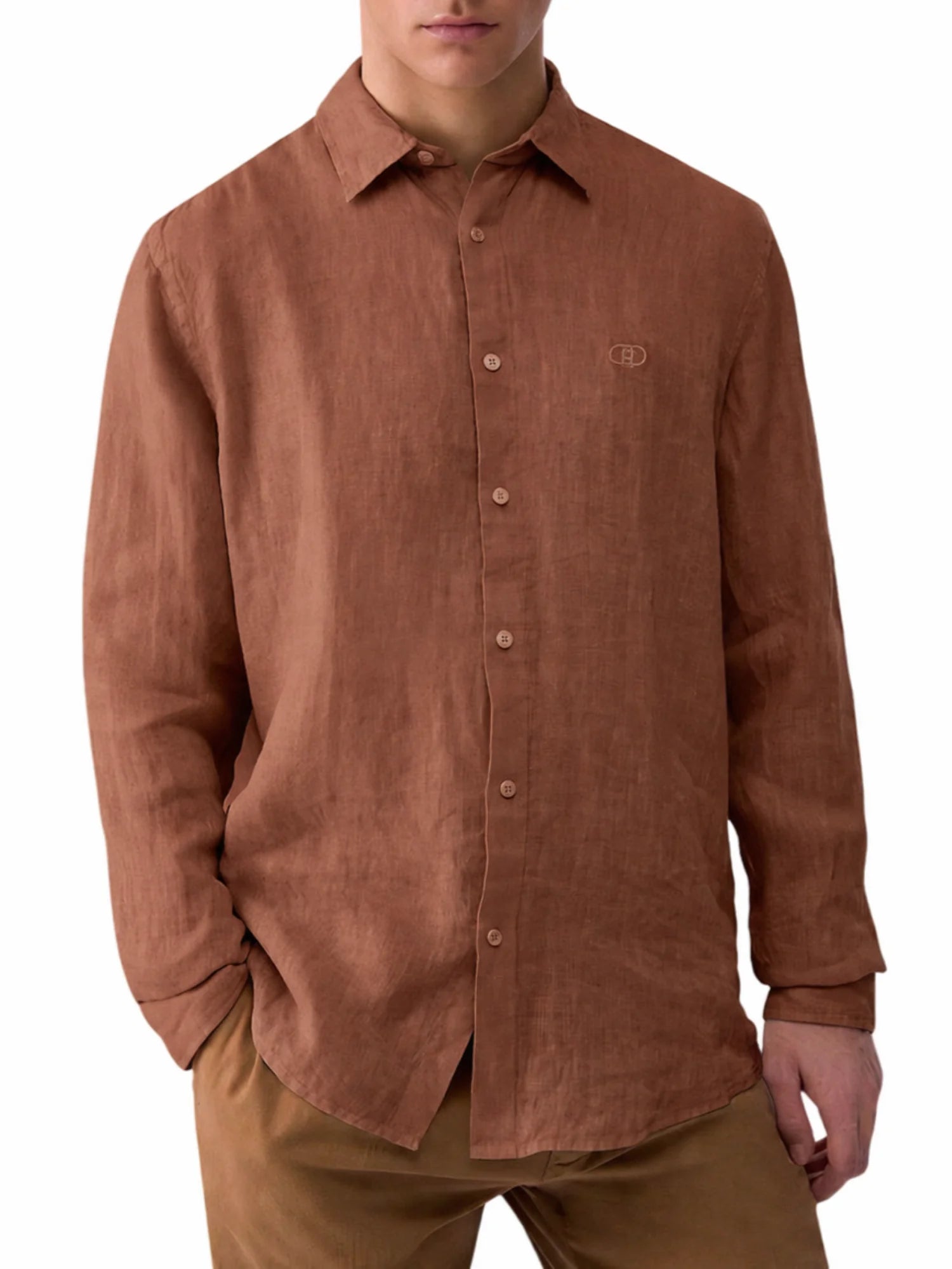 Liu Jo camicia uomo manica lunga in lino marrone QA6204T4359 81124 LIU JO
