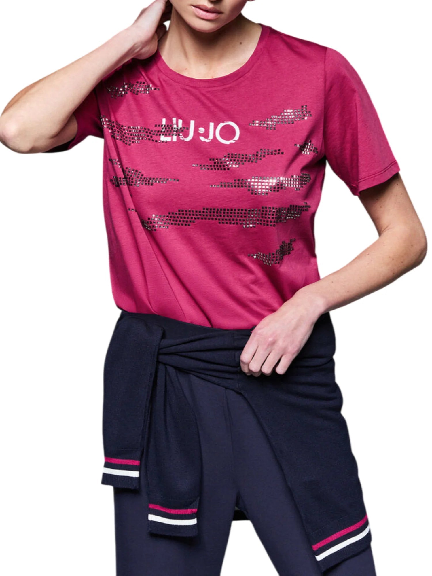 Liu Jo T-shirt manica corta donna con strass magenta TA6265JS923 P9448 LIU JO
