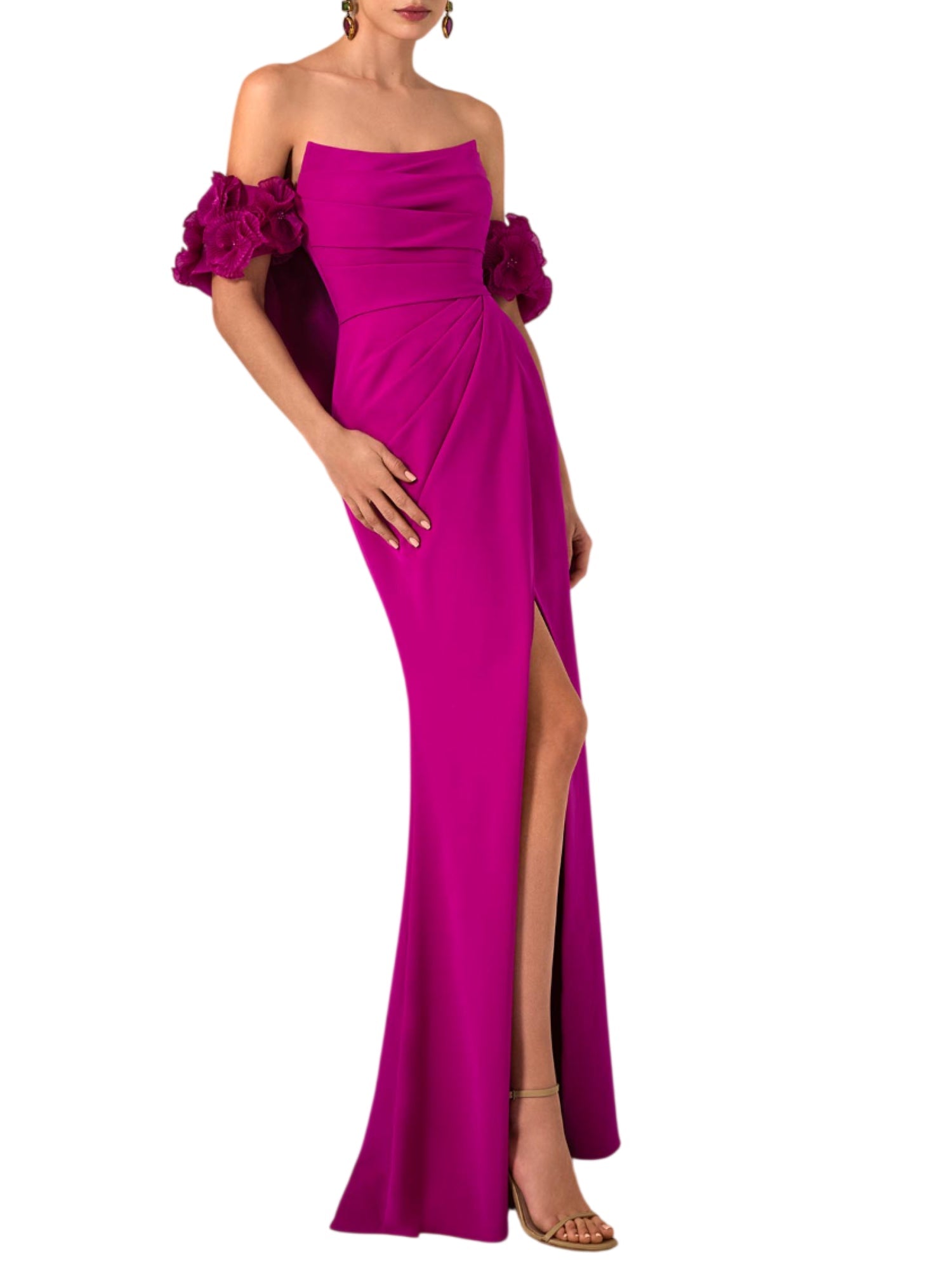 Marfil abito da cerimonia e coprispalle a fiori magenta 1J207CRL00 520-PURPURA VIBRANTE MARFIL BARCELONA