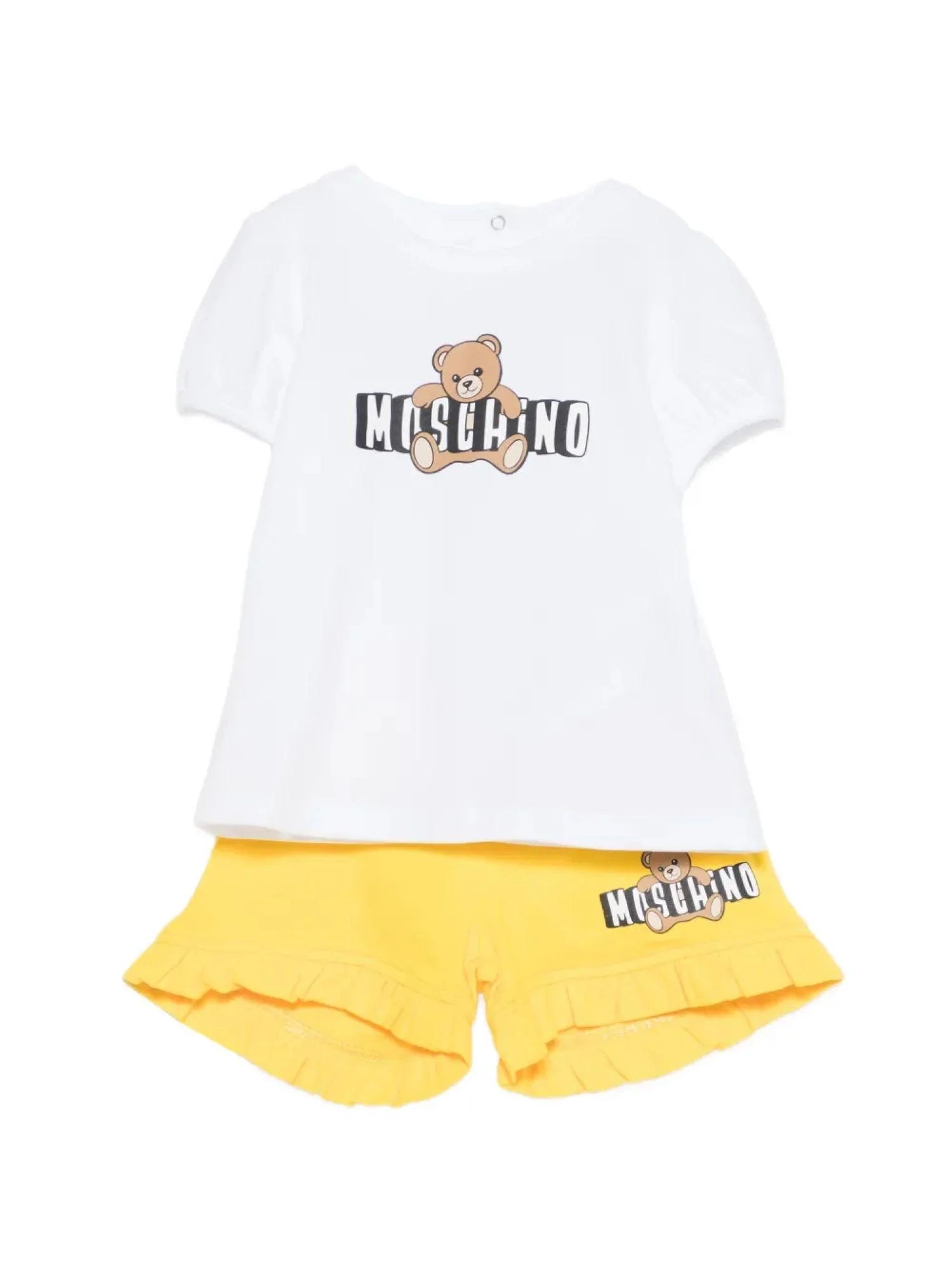 Moschino completo neonata T-shirt e shorts bianco giallo MBG01O-LBA00 82673 MOSCHINO
