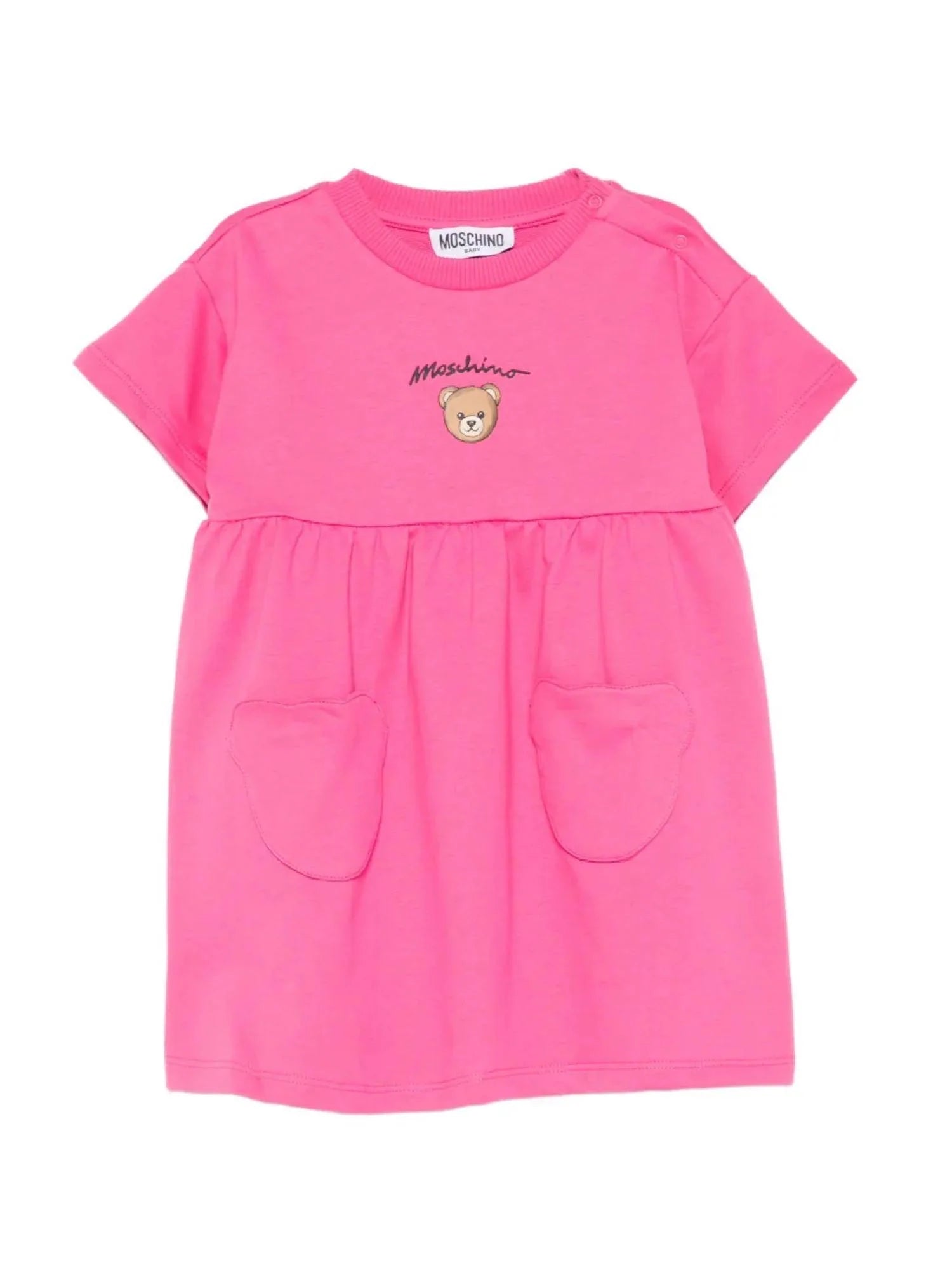 Moschino abito neonata manica corta con tasche fucsia MDV0DG-LCA19 50533 MOSCHINO