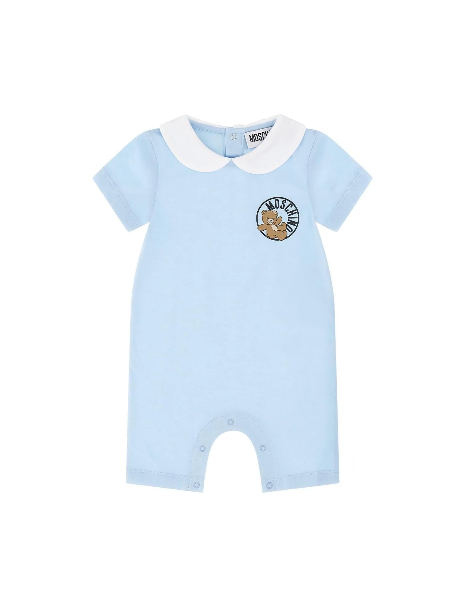 Moschino pagliaccetto neonato manica corta con orsetto celeste MMY03Y-LAA03 40304 MOSCHINO