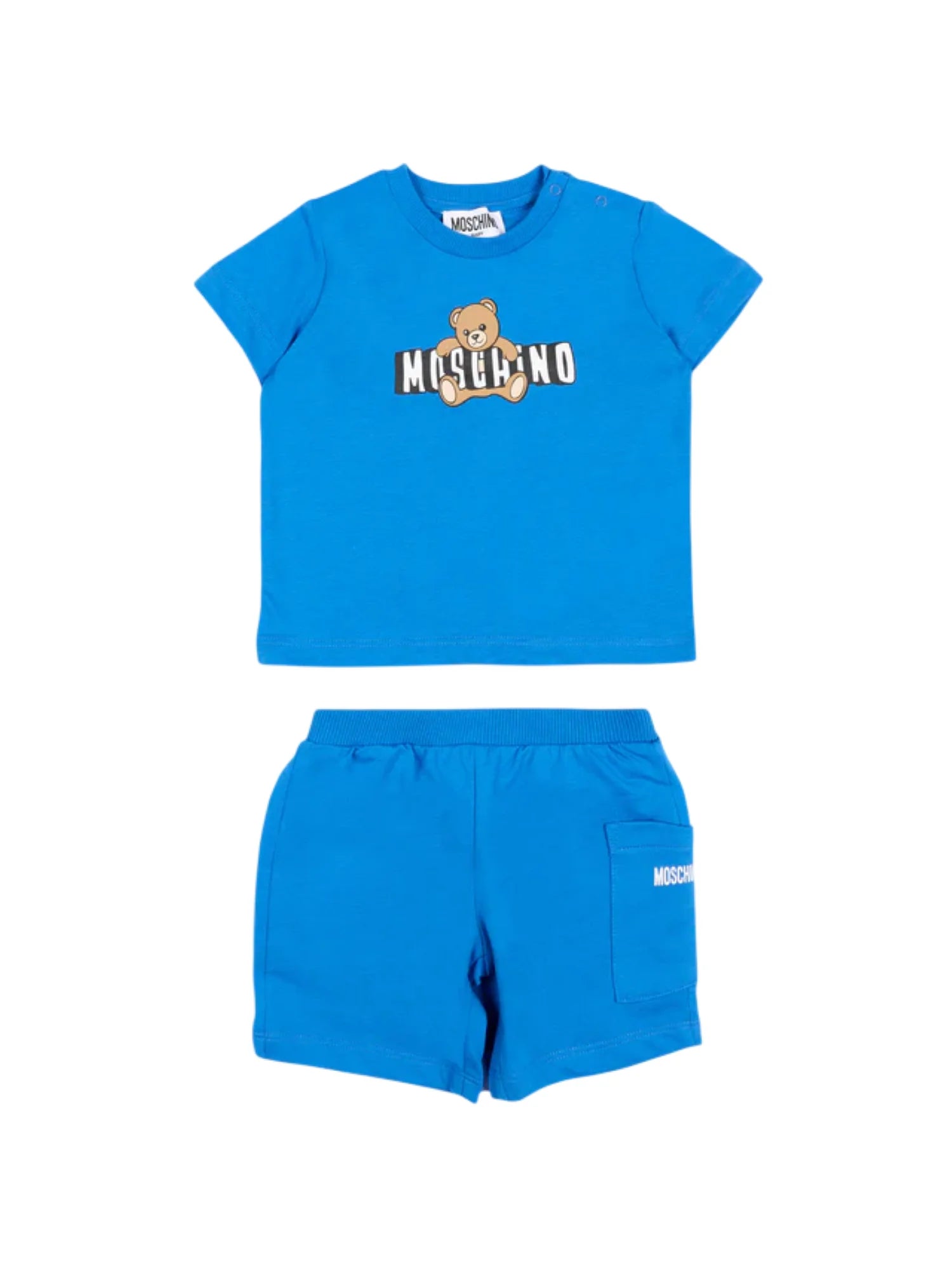 Moschino completo neonato T-shirt e shorts con orsetto bluette MUG01U-LCA19 40630 MOSCHINO
