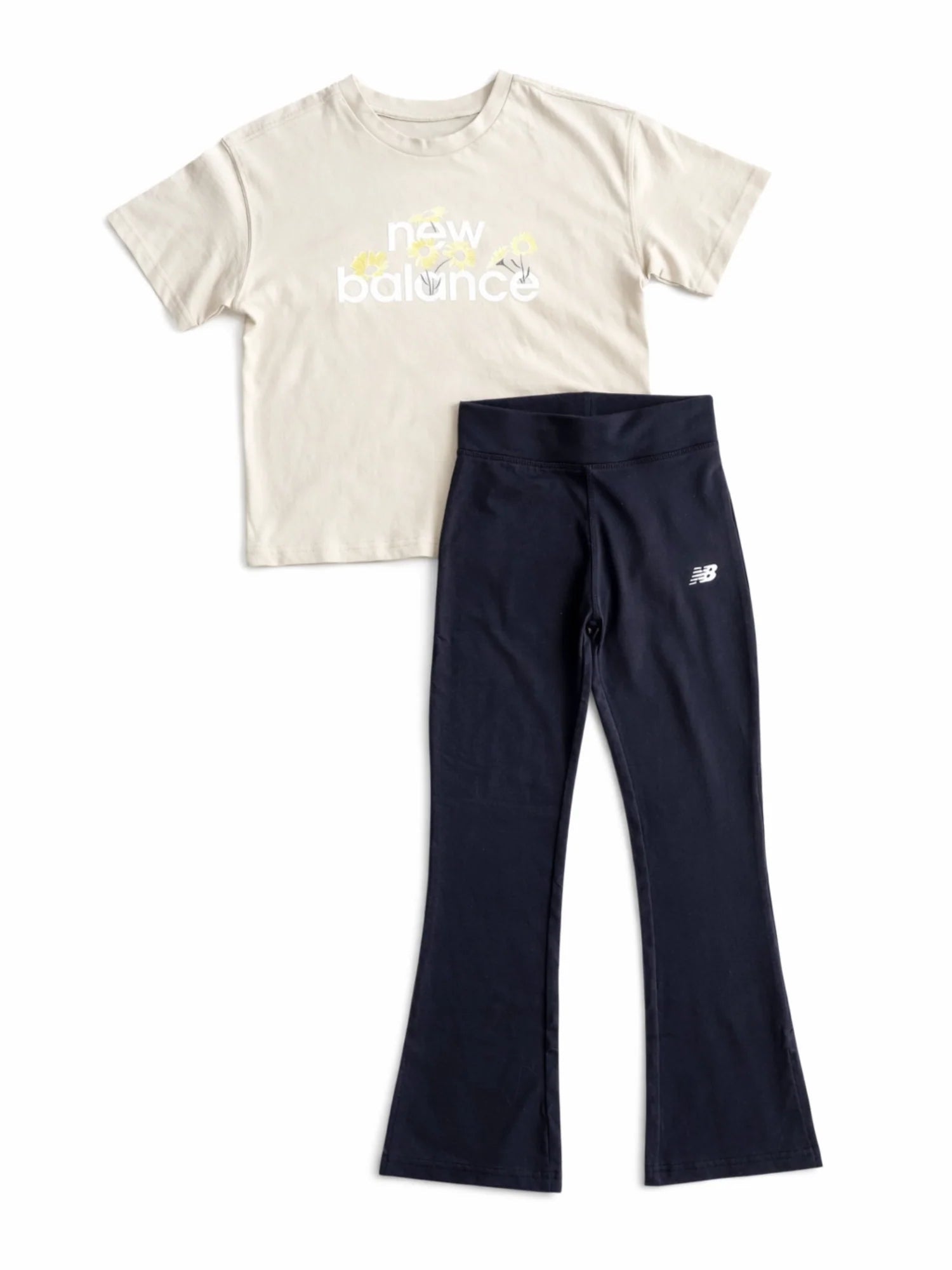 New Balance completo estivo bambina T-shirt e leggings beige nero YS6195JQ LIN NEW BALANCE