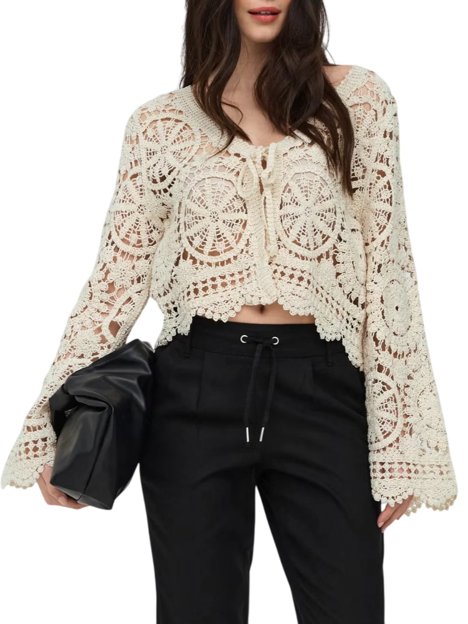 Only cardigan crochet donna beige chiaro 15369739 BIRCH ONLY