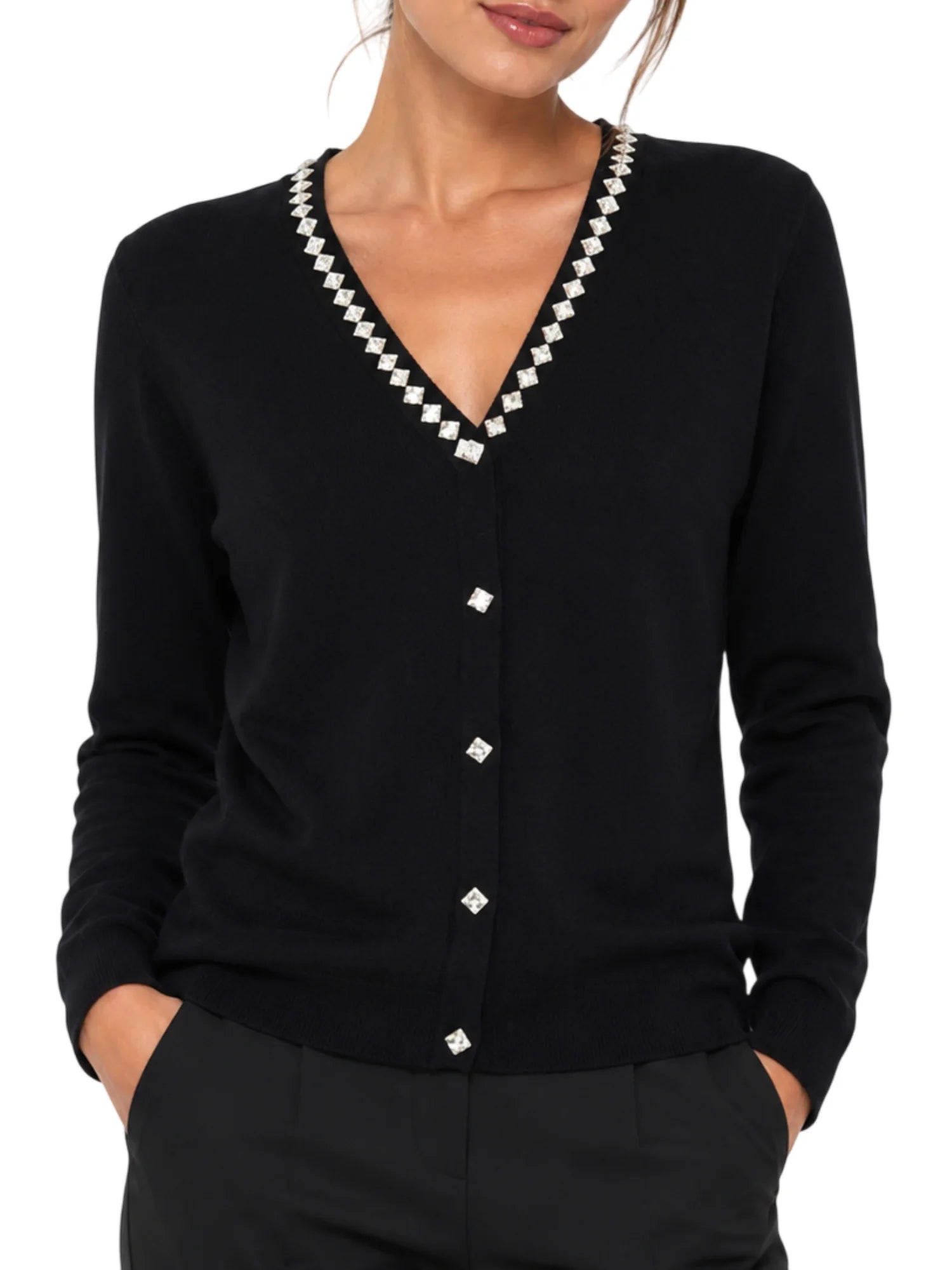 Opificio cardigan donna con applicazioni gioiello nero DS6146 BLACK Opificio 4.0
