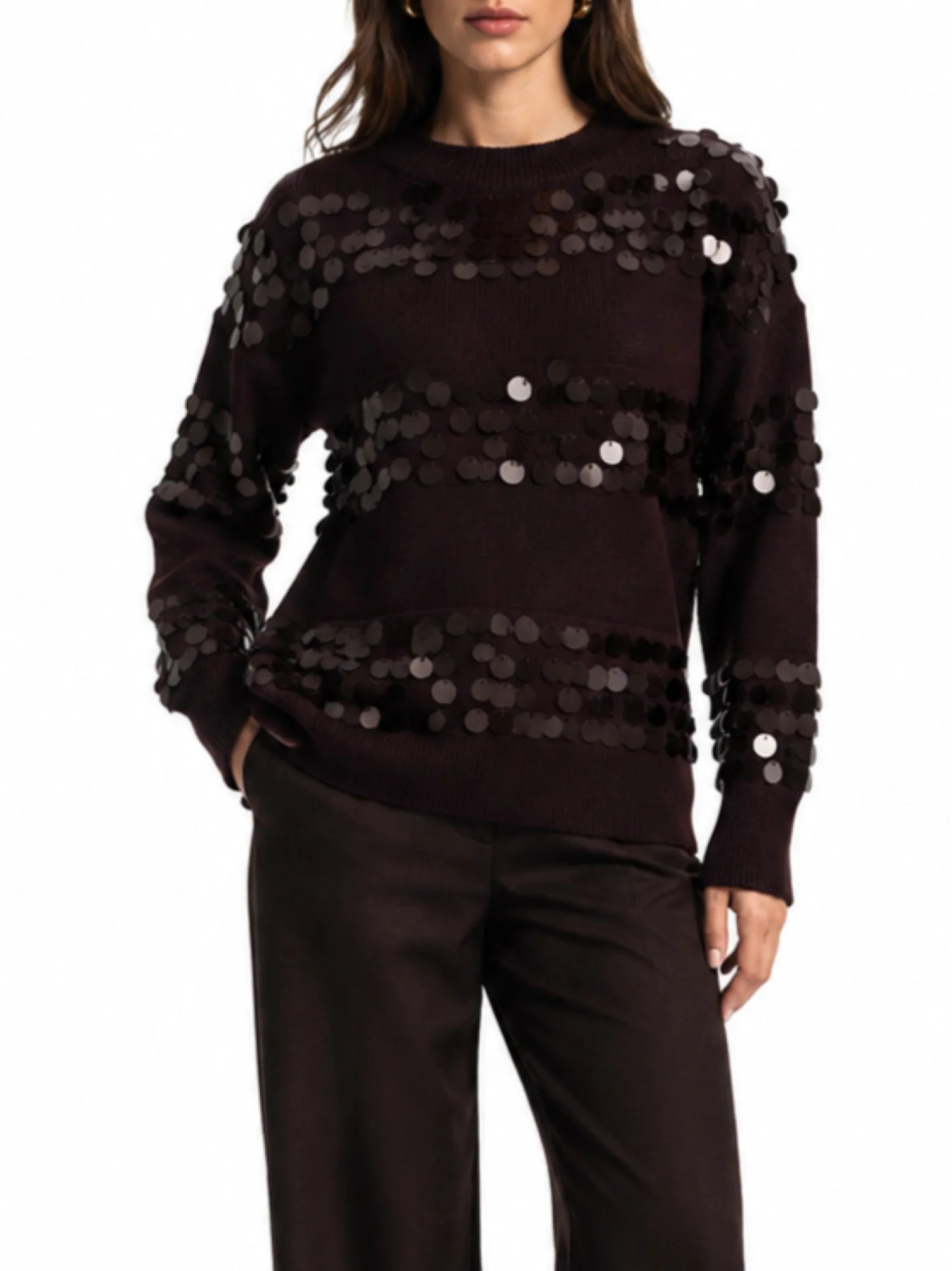 Opificio maglia donna con paillettes marrone DS6251 CHOCOLATE Opificio 4.0
