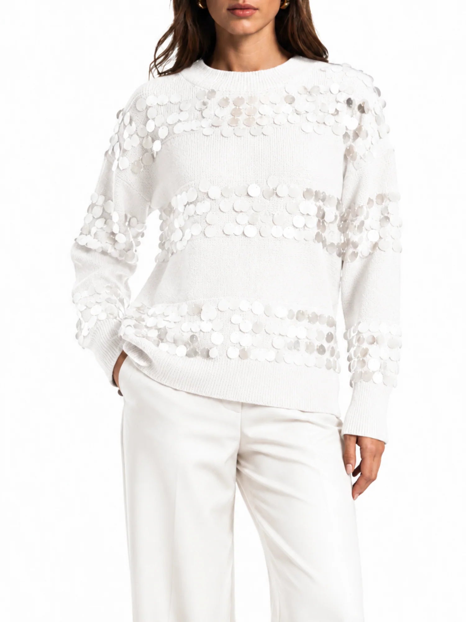 Opificio maglia donna con paillettes panna DS6251 WHITE Opificio 4.0