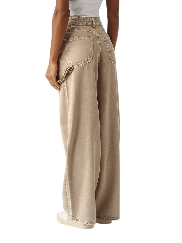 Pinko jeans wide leg Lauryn con catena gioiello beige 104601-A33R C88 PINKO