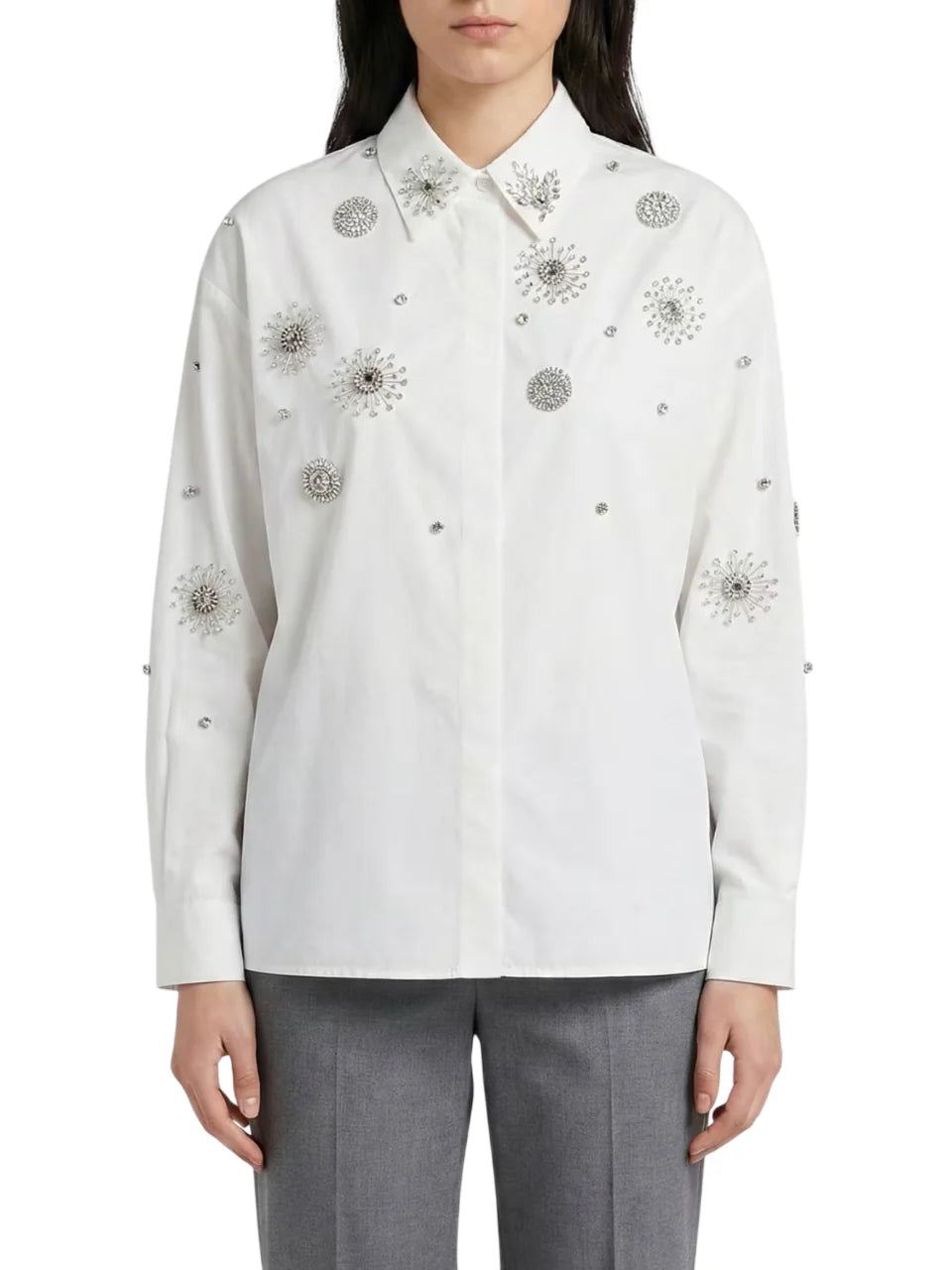 Pinko camicia Carley con ricami gioiello bianco 106225-A31W Z04 PINKO