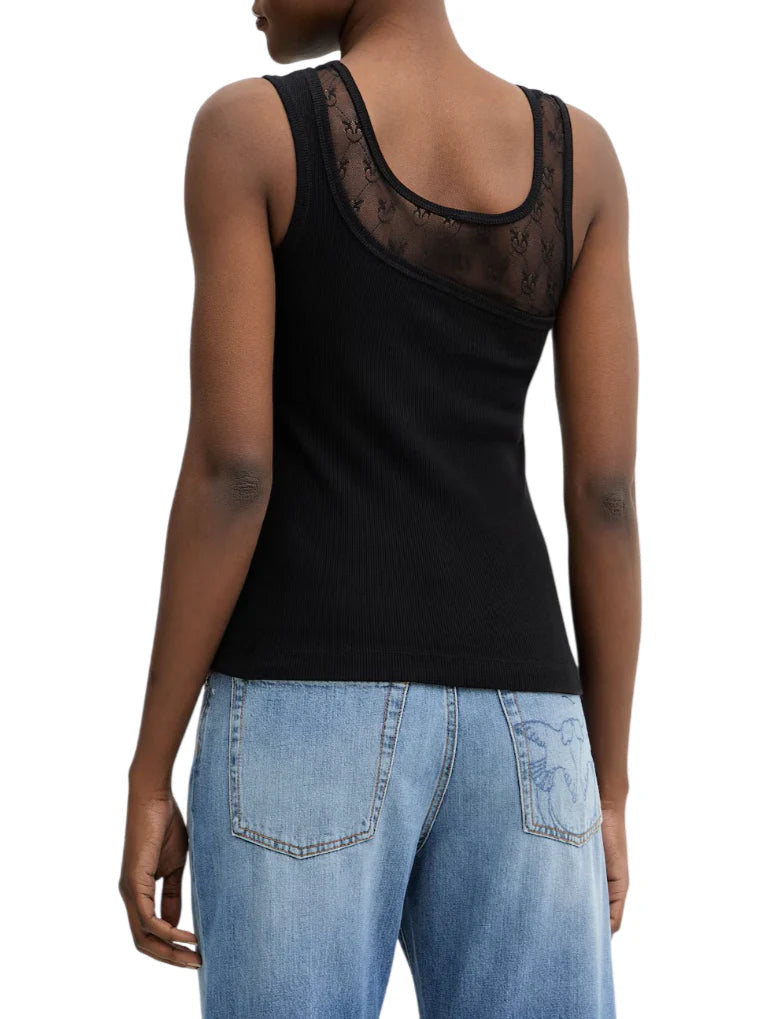 Pinko canotta a costine con pizzo Cupboard nero 106461-A362 Z99 PINKO