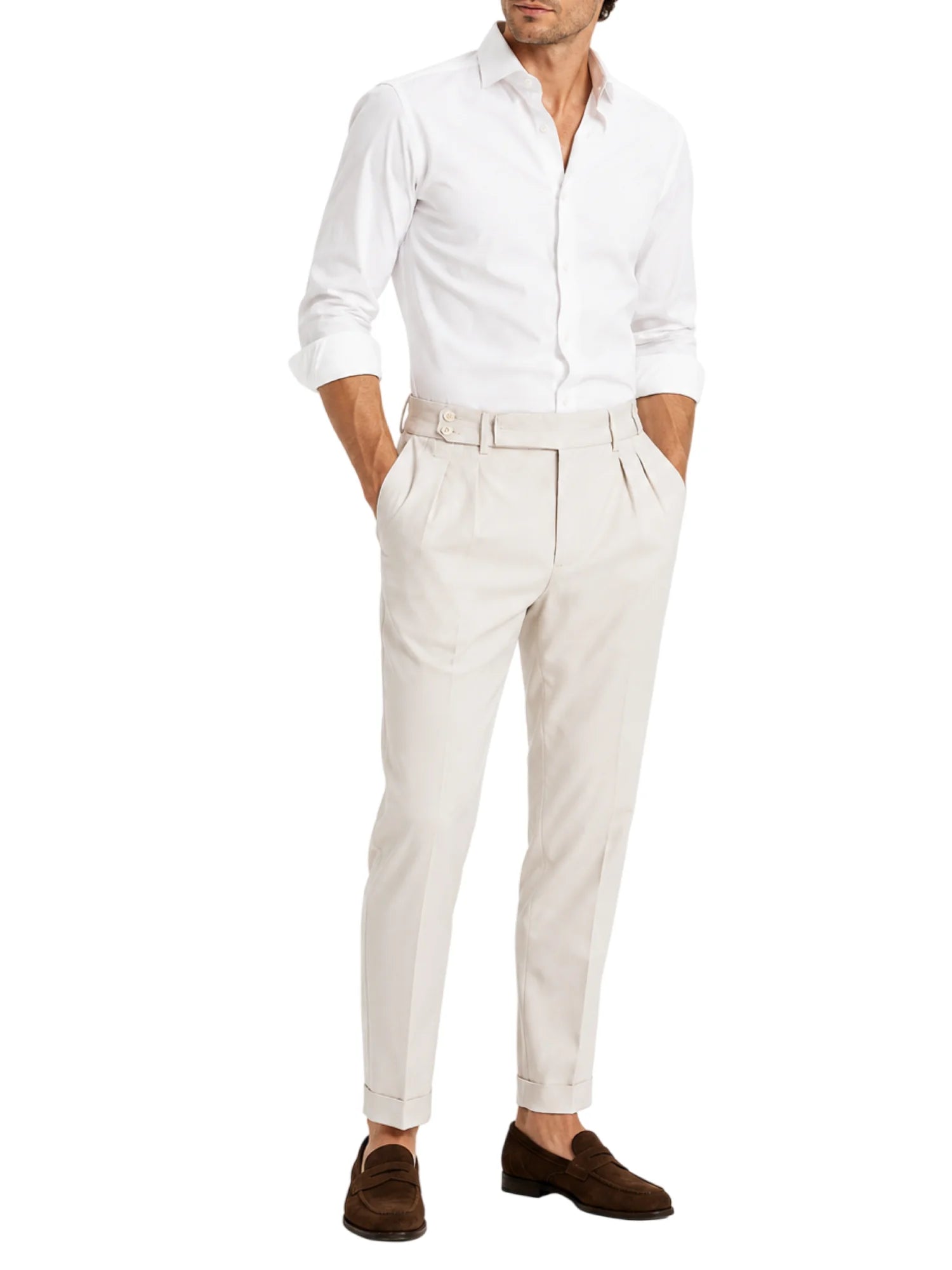 Rar pantaloni uomo con pinces in rasatello beige CREMONINI W100 RAR