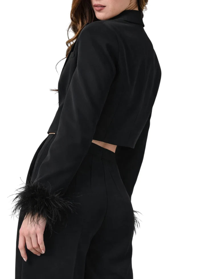 Silence giacca blazer corta con piume nero GI5008 BLACK SILENCE