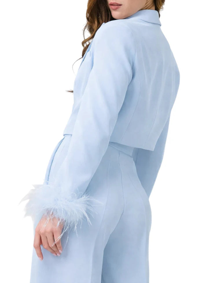 Silence giacca blazer corta con piume celeste GI5008 SKY SILENCE
