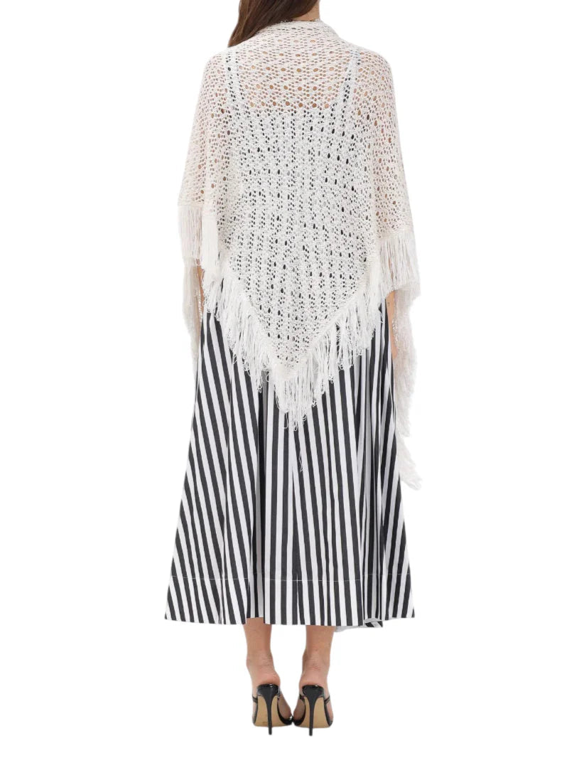 Simona Corsellini scialle in maglia crochet con frange avorio P26CPSLO0301 0359 SIMONA CORSELLINI