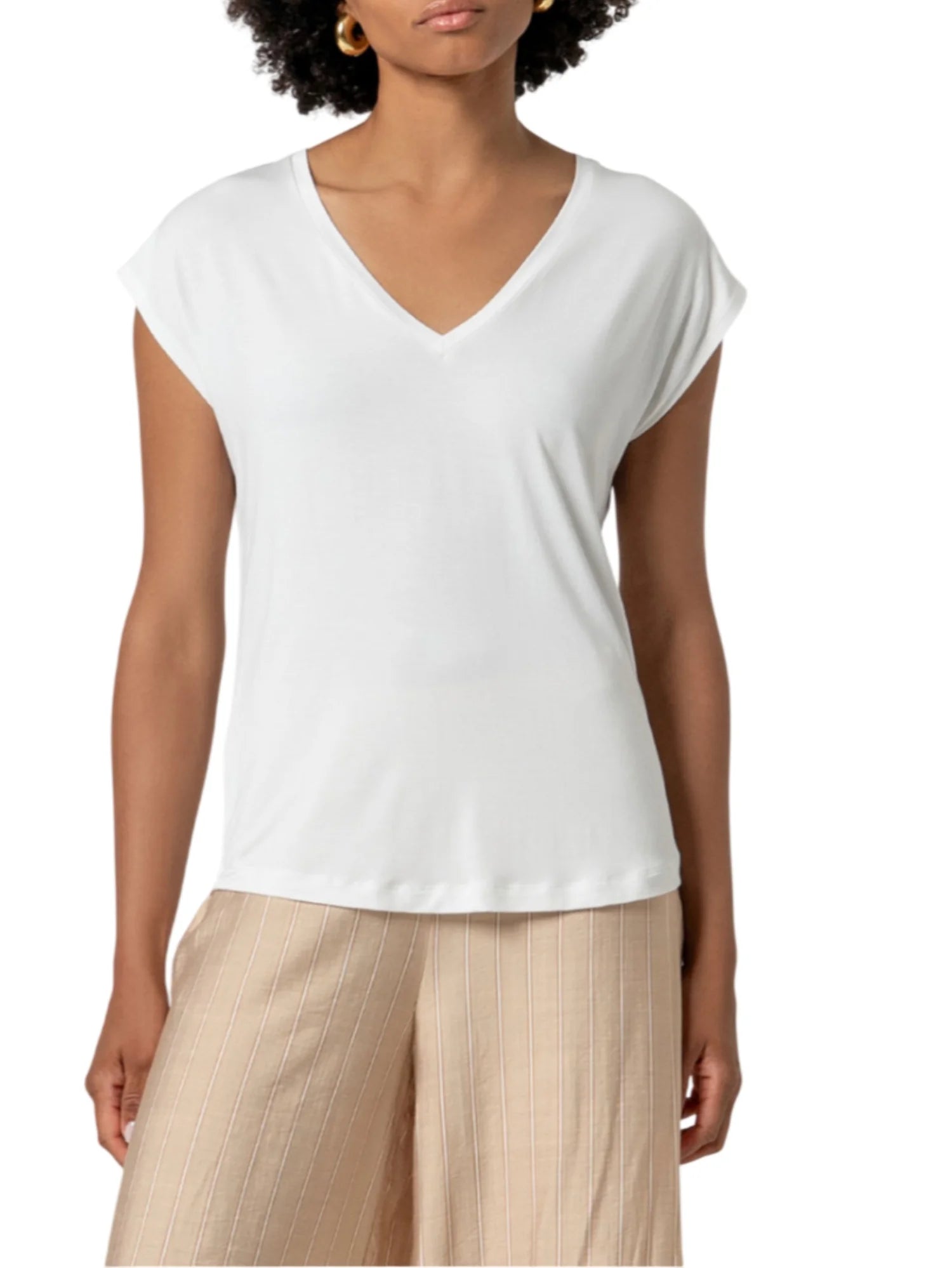 Surkana T-shirt in viscosa scollo a V panna 516BABO014 01 SURKANA