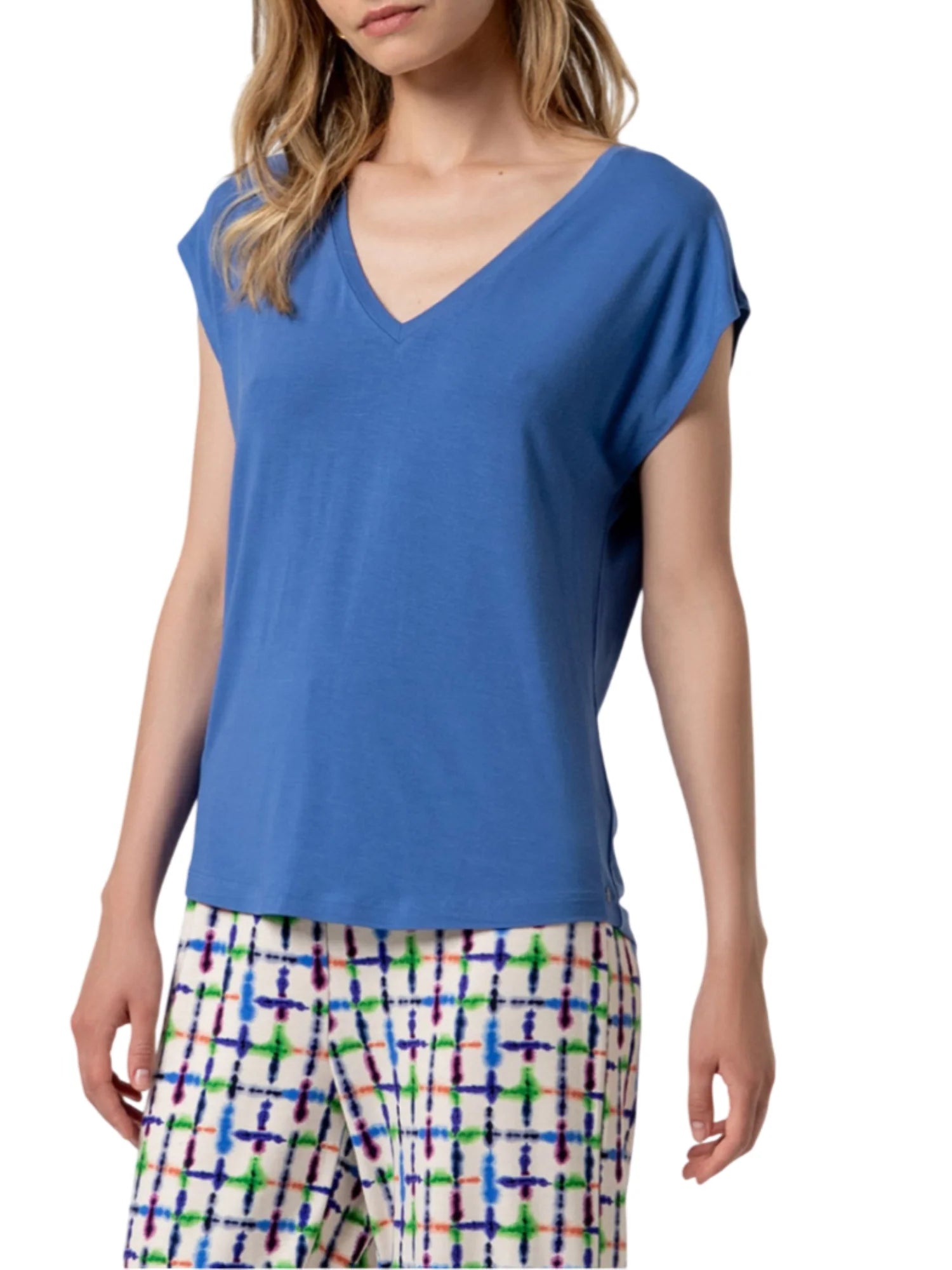 Surkana T-shirt in viscosa scollo a V azzurro 516BABO014 51 SURKANA