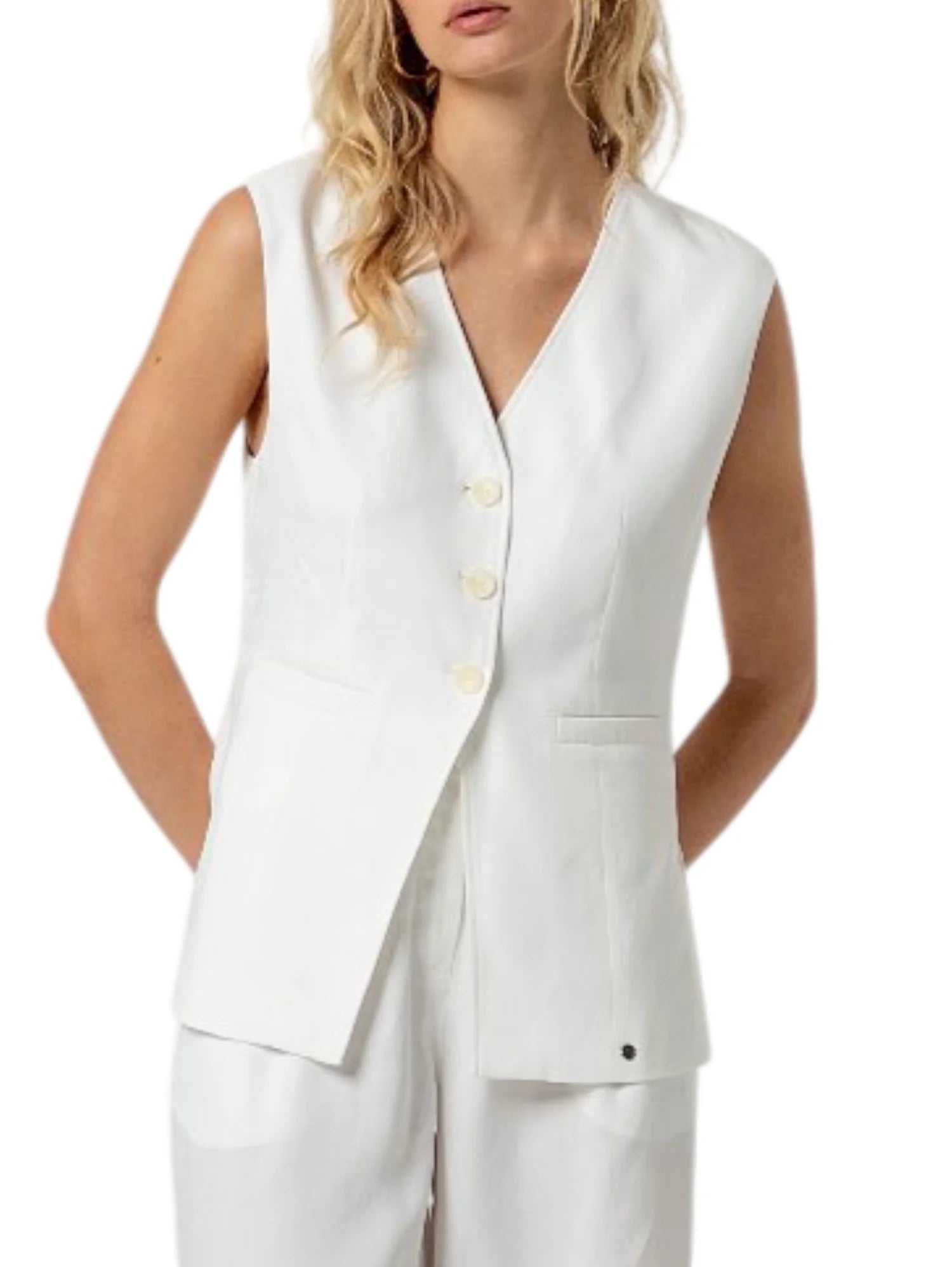 Surkana gilet donna misto lino bianco 516HITE323 01 SURKANA