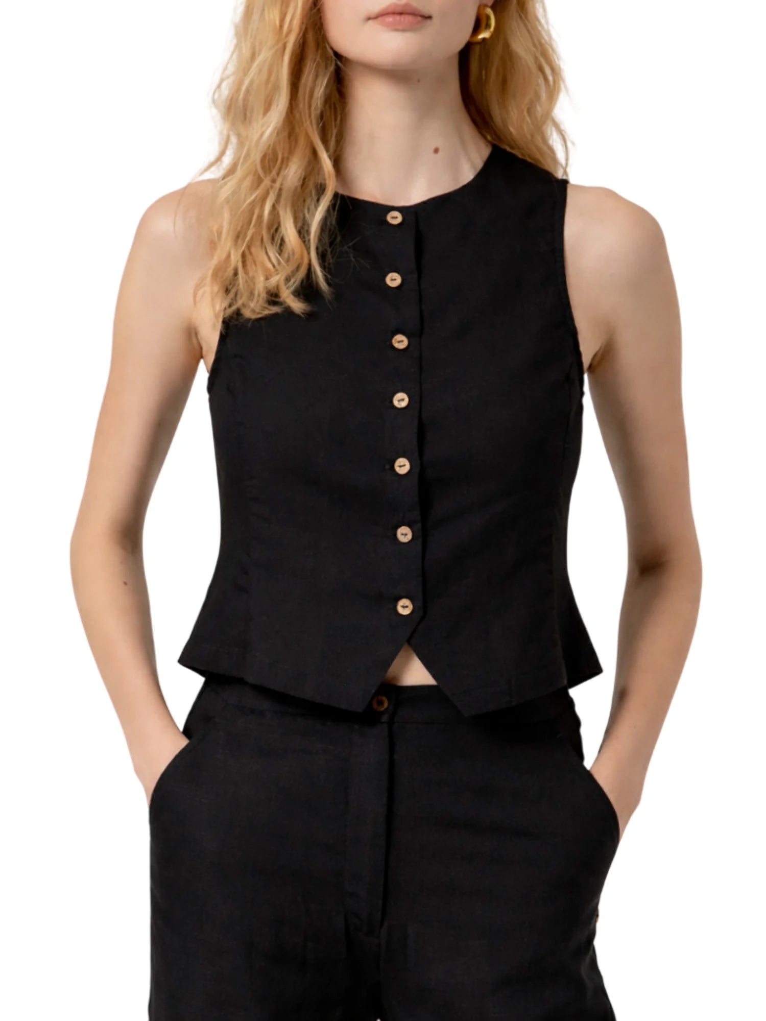 Surkana gilet donna in viscosa e lino nero 526NAPE324 00 SURKANA