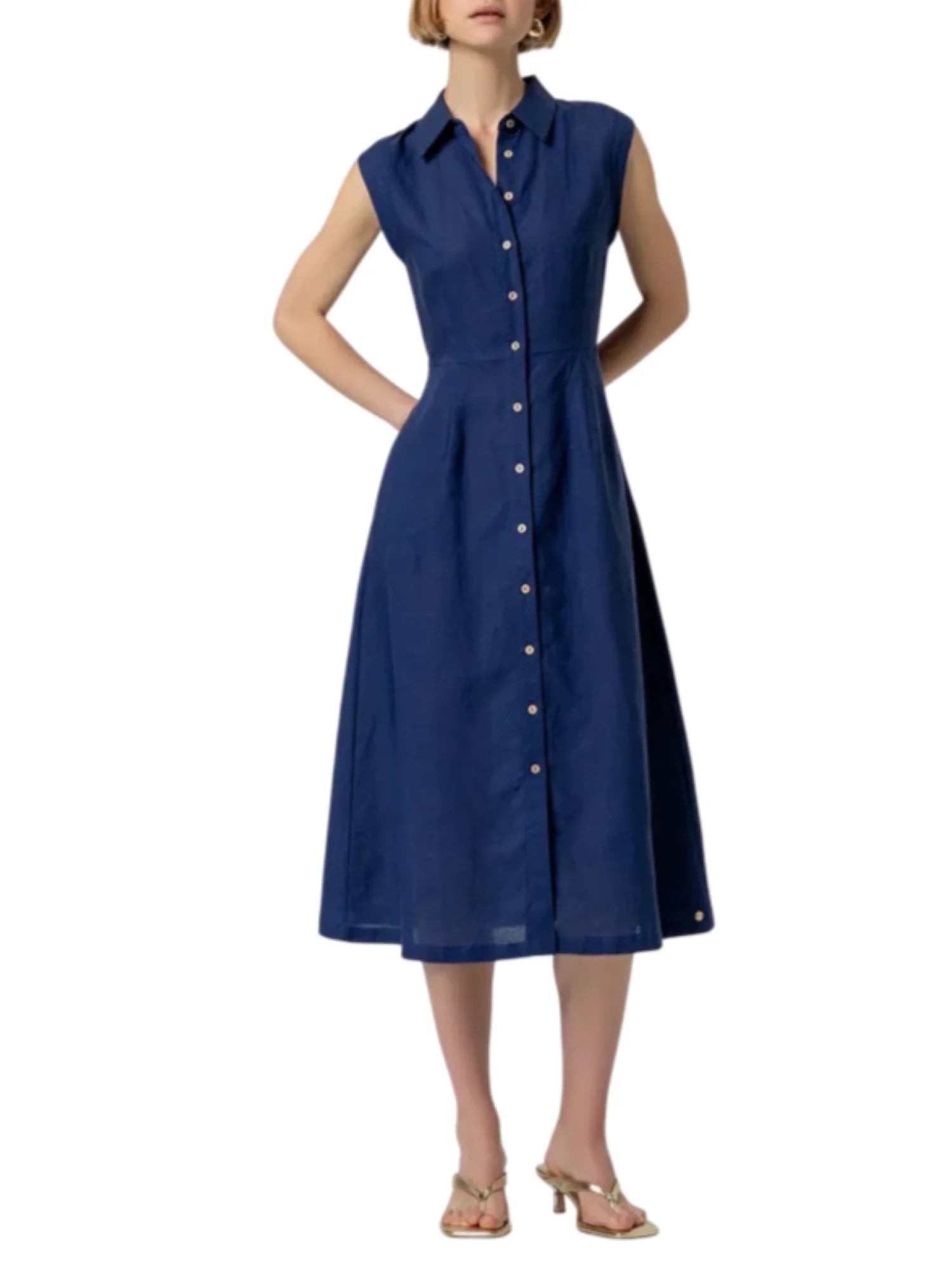 Surkana abito midi chemisier misto lino blu 526NAPE728 52 SURKANA