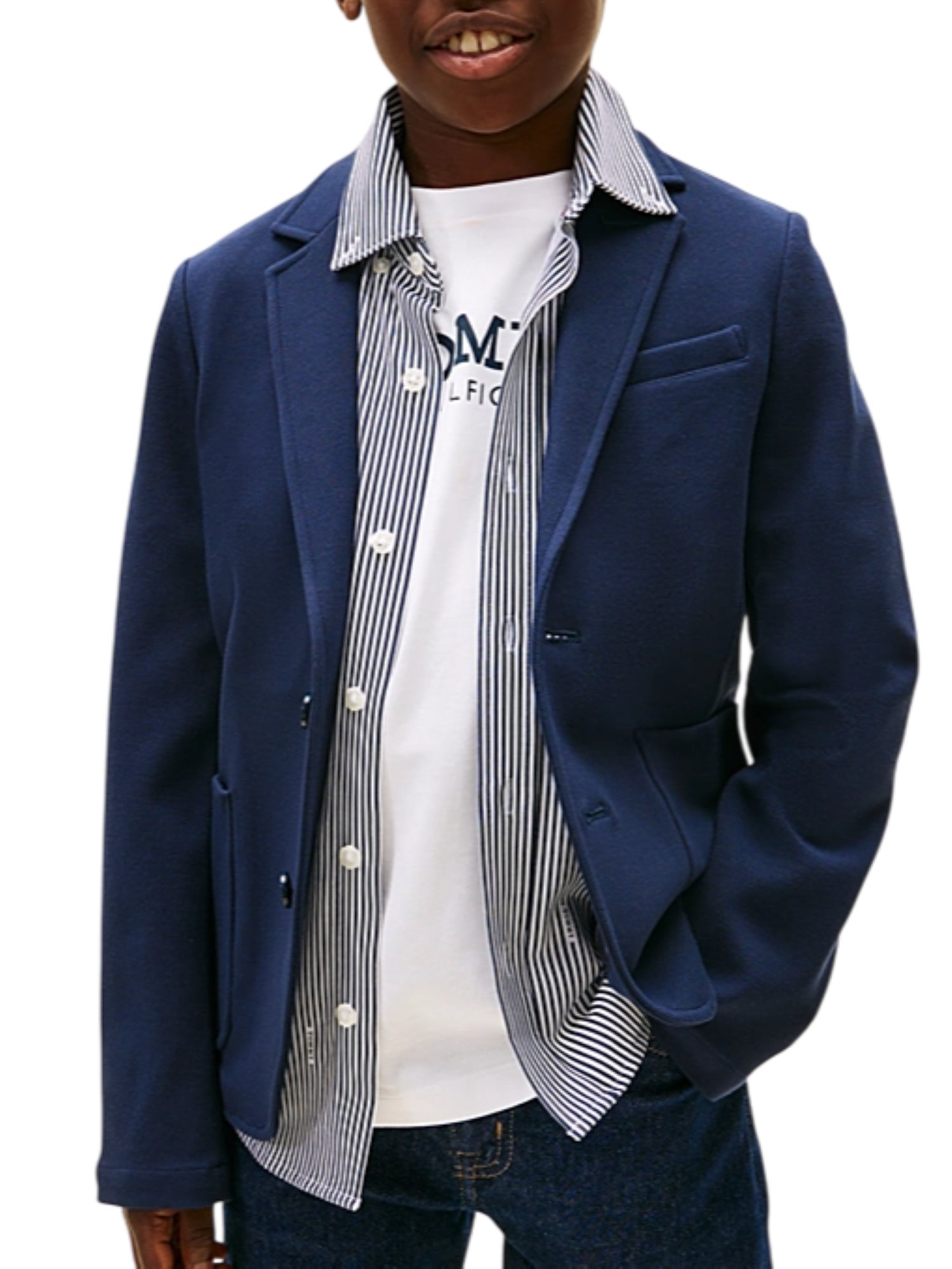 Tommy Hilfiger giacca blazer bambino in piquè blu KB0KB10326 C1G Tommy Hilfiger