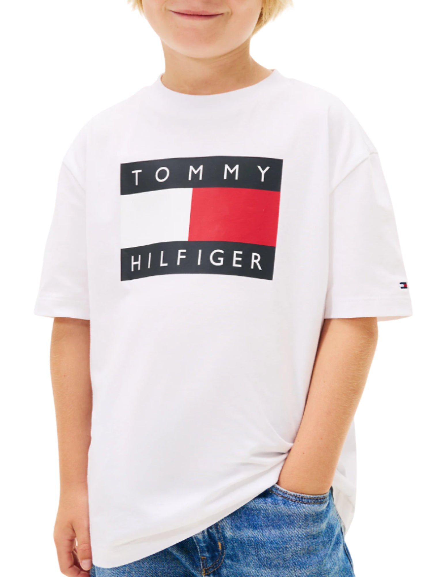 Tommy Hilfiger T-shirt manica corta bambino bianco KB0KB10340 YBR Tommy Hilfiger