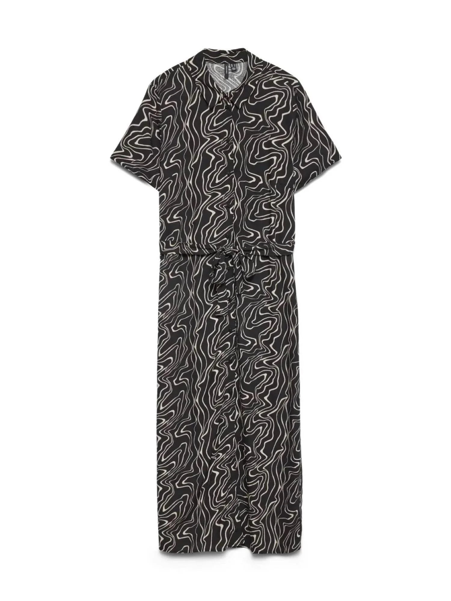Vero Moda abito midi chemisier in fantasia nero beige 10297365 BLACK DANA VERO MODA