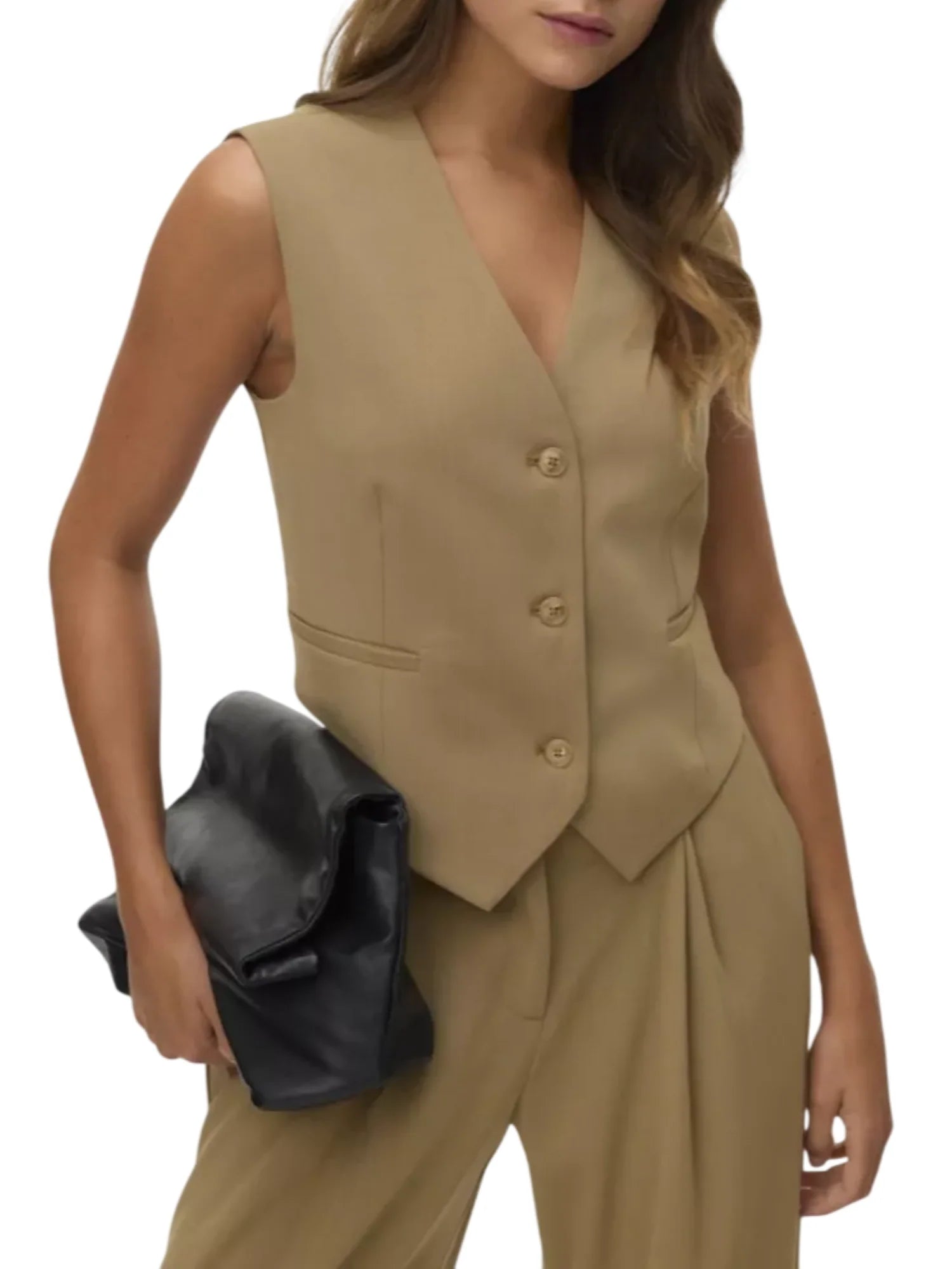 Vero Moda gilet donna con tasche beige 10340018 KELP VERO MODA
