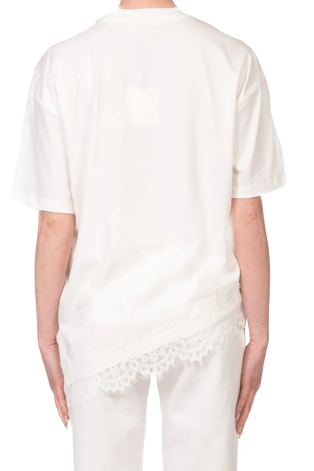 Vicolo T-shirt manica corta asimmetrica con pizzo panna RAB0598 NATURALE VICOLO